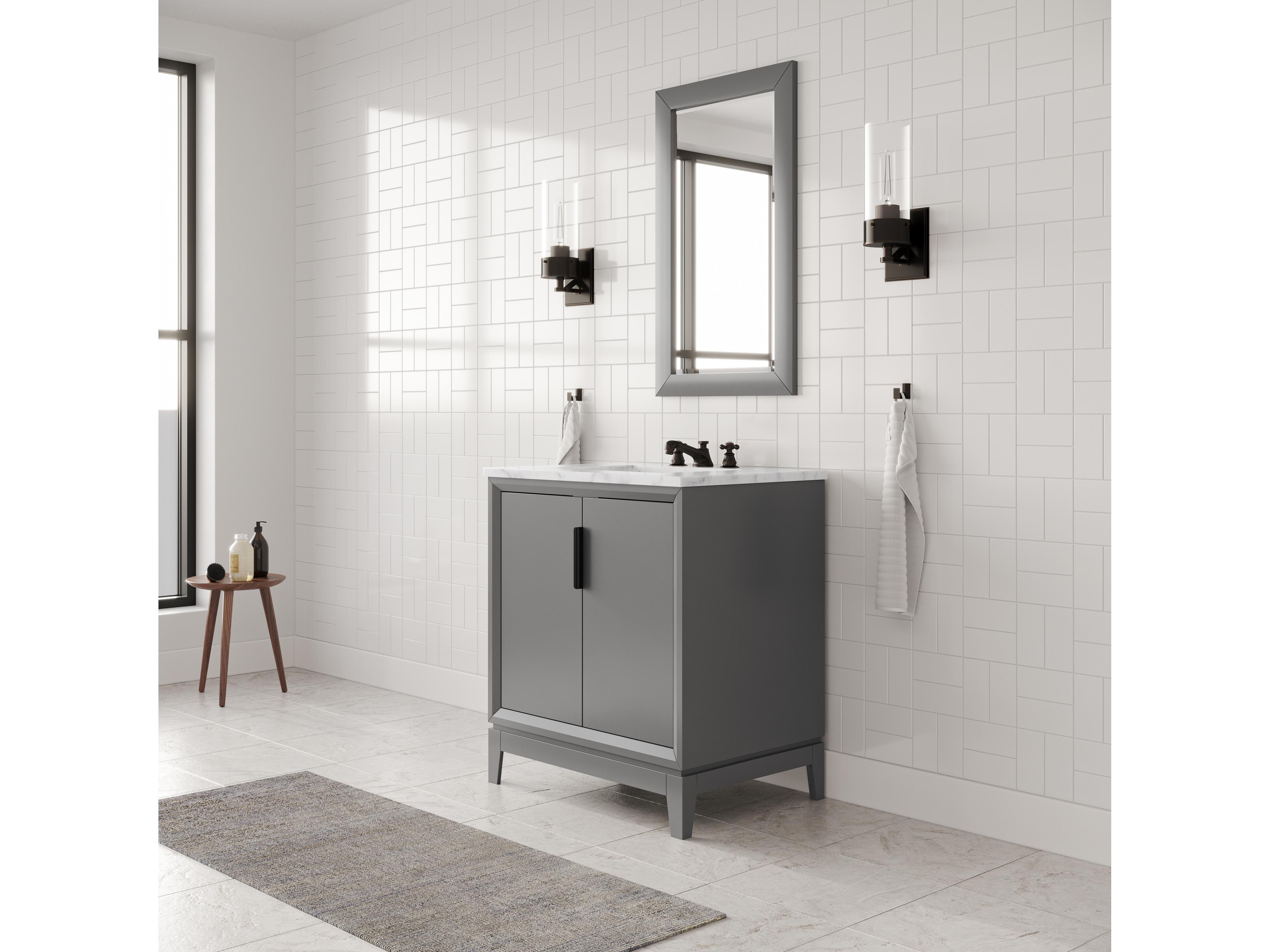 Water Creation Elizabeth Single Sink Carrara White Marble Countertop Bath Vanity In Cashmere Grey With Bronze Hardware and Oil Rubbed Bronze Classic Faucet