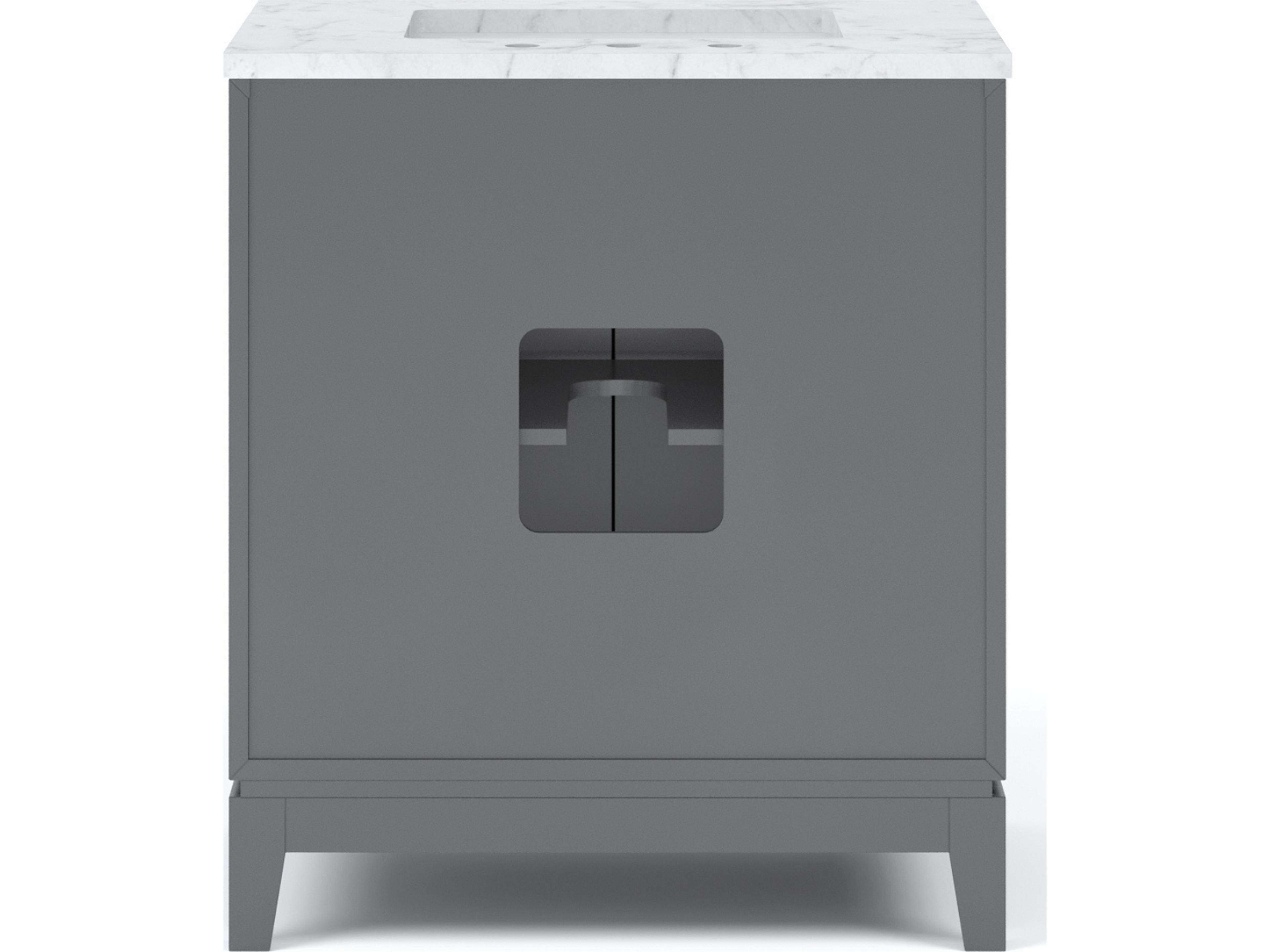 Water Creation Elizabeth Single Sink Carrara White Marble Countertop Bath Vanity In Cashmere Grey With Bronze Hardware and Oil Rubbed Bronze Hook Faucet