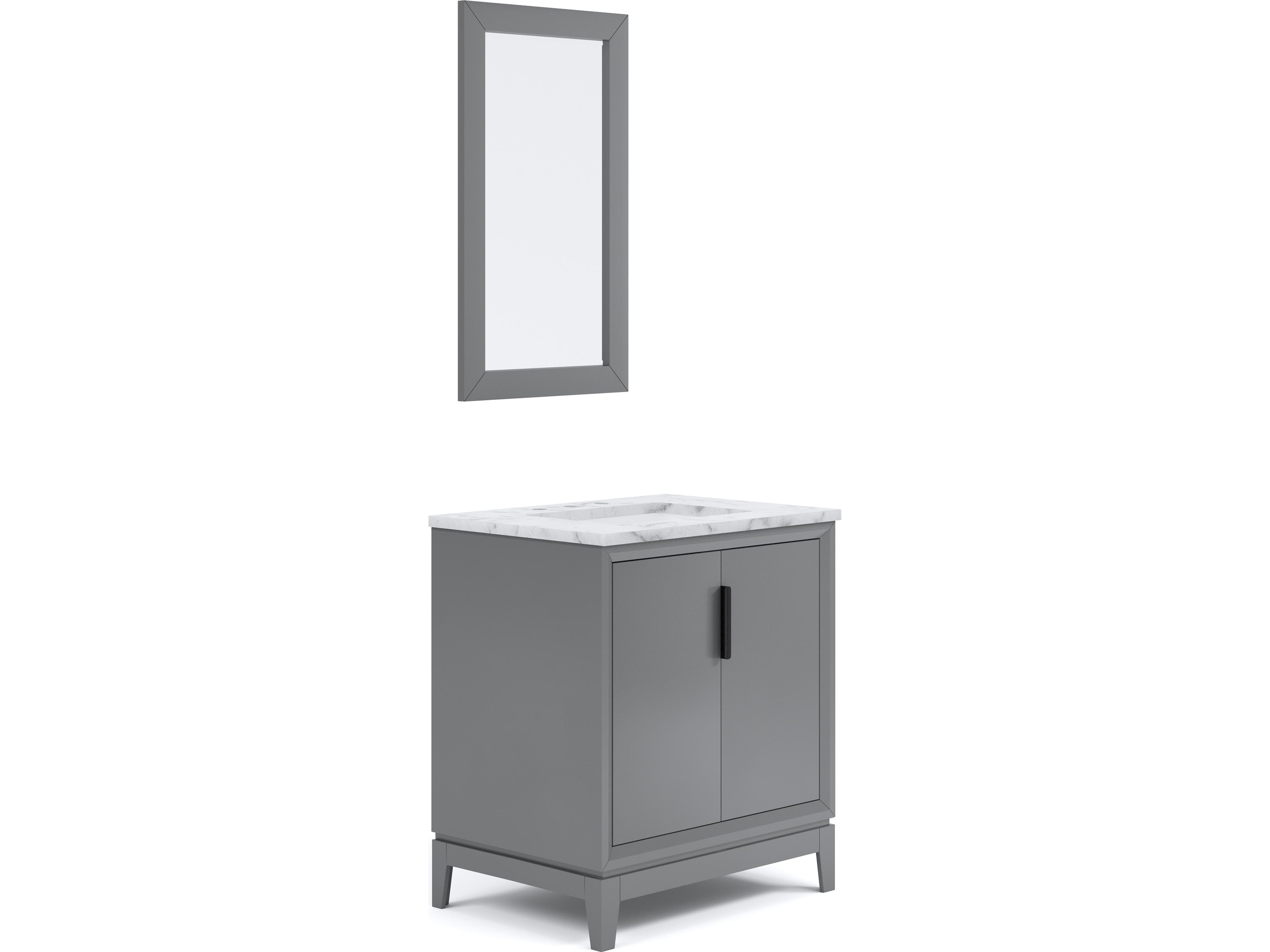 Water Creation Elizabeth Single Sink Carrara White Marble Countertop Bath Vanity In Cashmere Grey With Bronze Hardware and Rectangular Mirror (S)