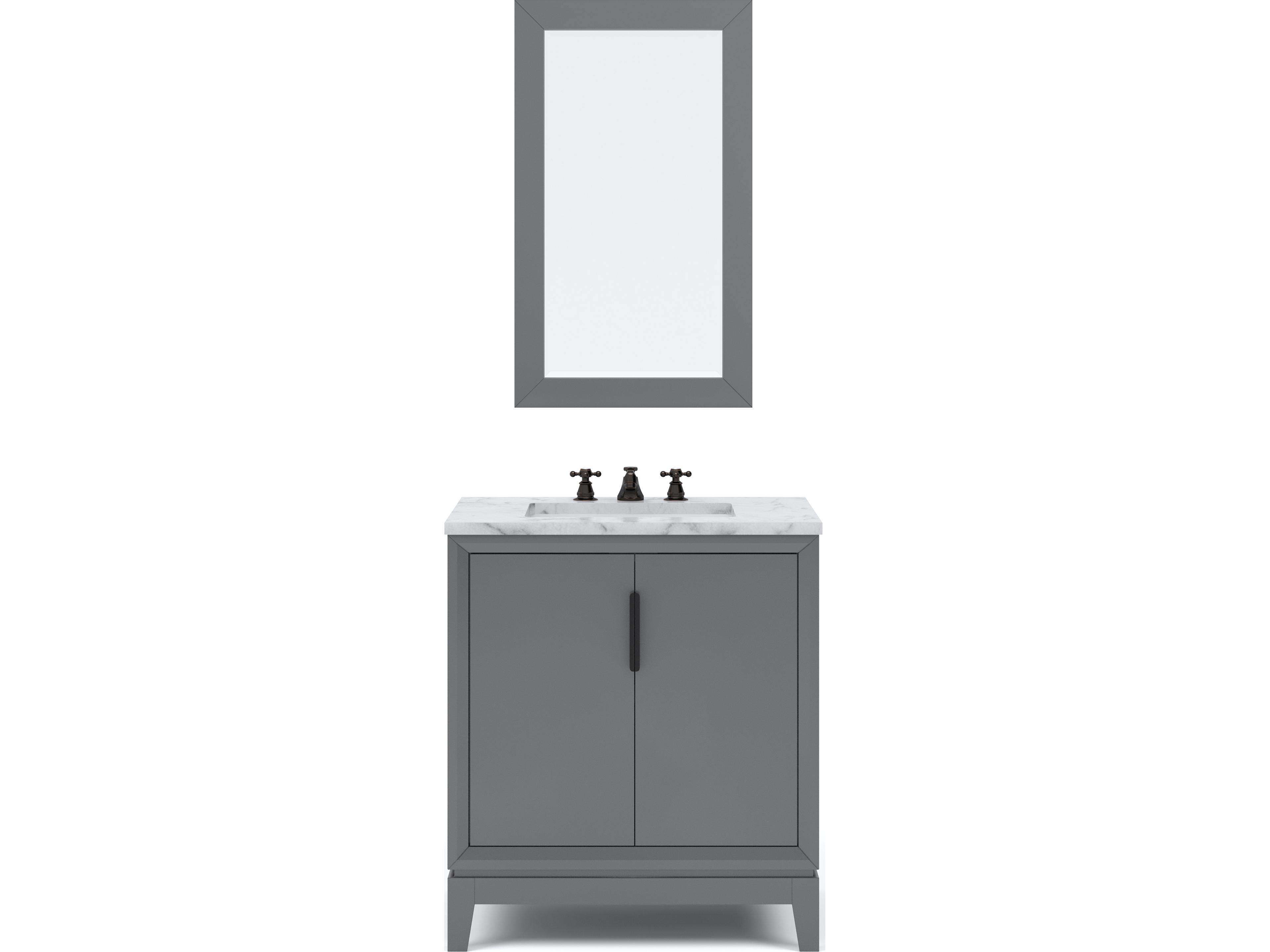 Water Creation Elizabeth Single Sink Carrara White Marble Countertop Bath Vanity In Cashmere Grey With Bronze Hardware, Oil Rubbed Bronze Classic Faucet and Rectangular Mirror (S)