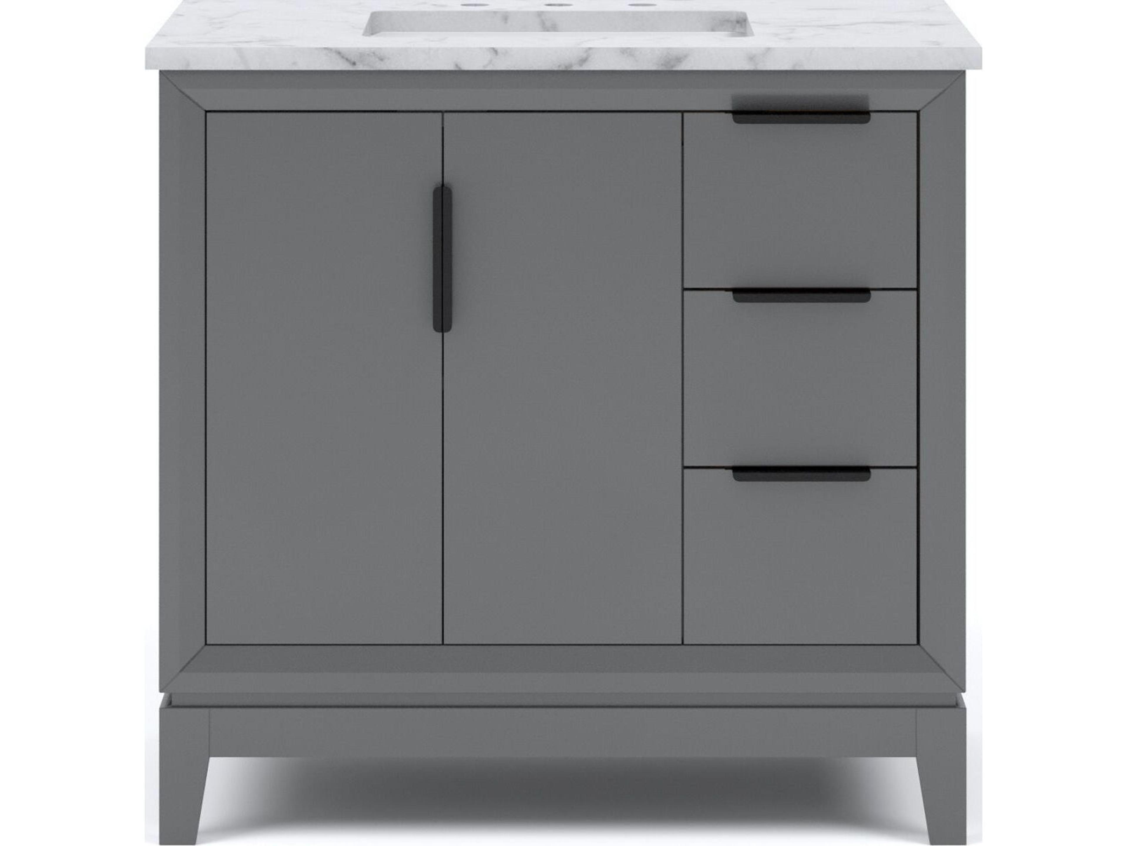 Water Creation Elizabeth Single Sink Carrara White Marble Countertop Bath Vanity In Cashmere Grey with Bronze Hardware