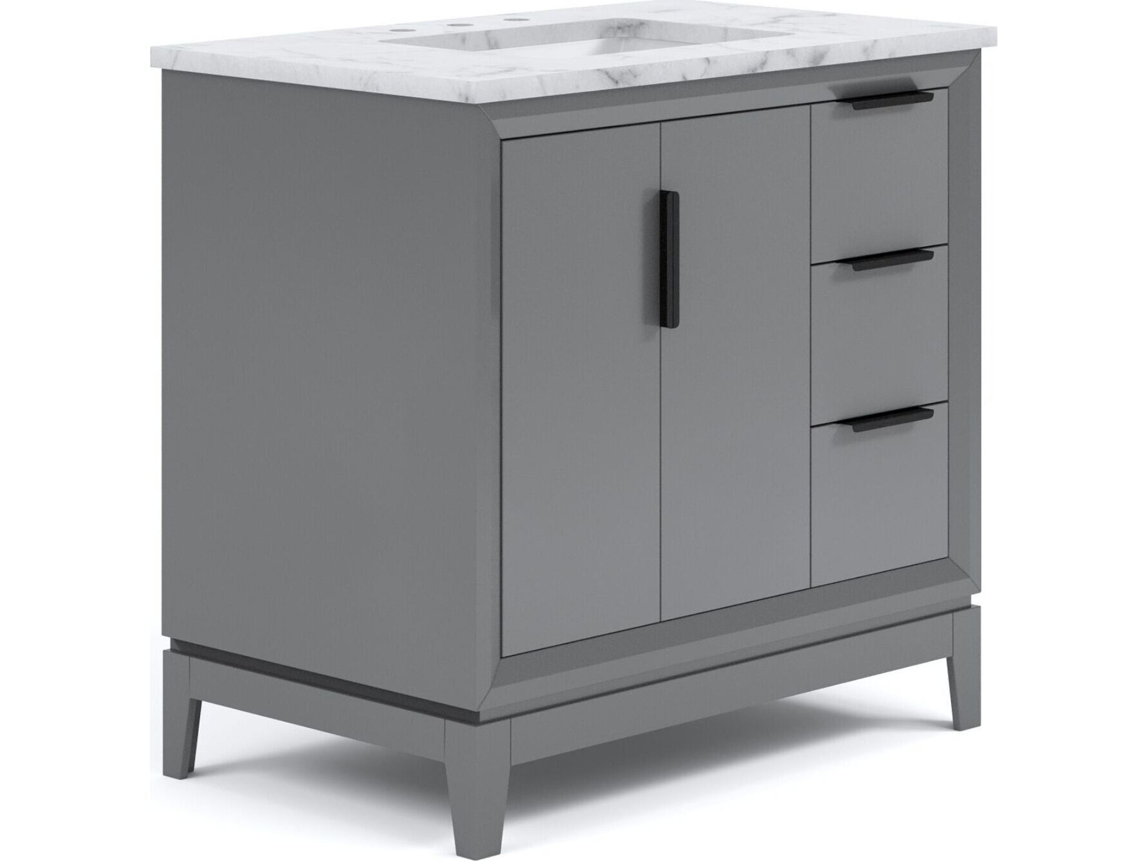 Water Creation Elizabeth Single Sink Carrara White Marble Countertop Bath Vanity In Cashmere Grey with Bronze Hardware