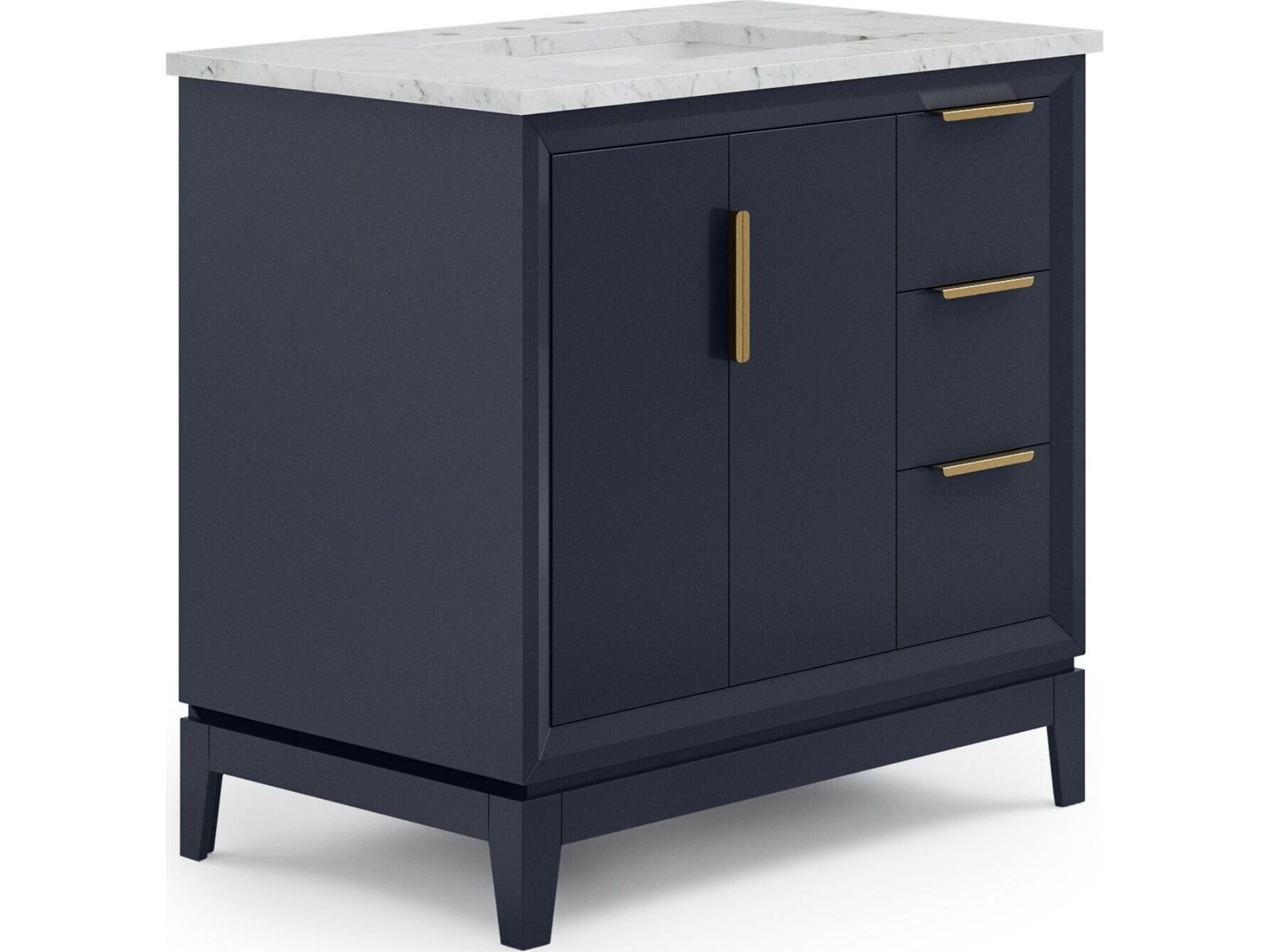 Water Creation Elizabeth Single Sink Carrara White Marble Countertop Bath Vanity In Monarch Blue with Satin Gold Hardware