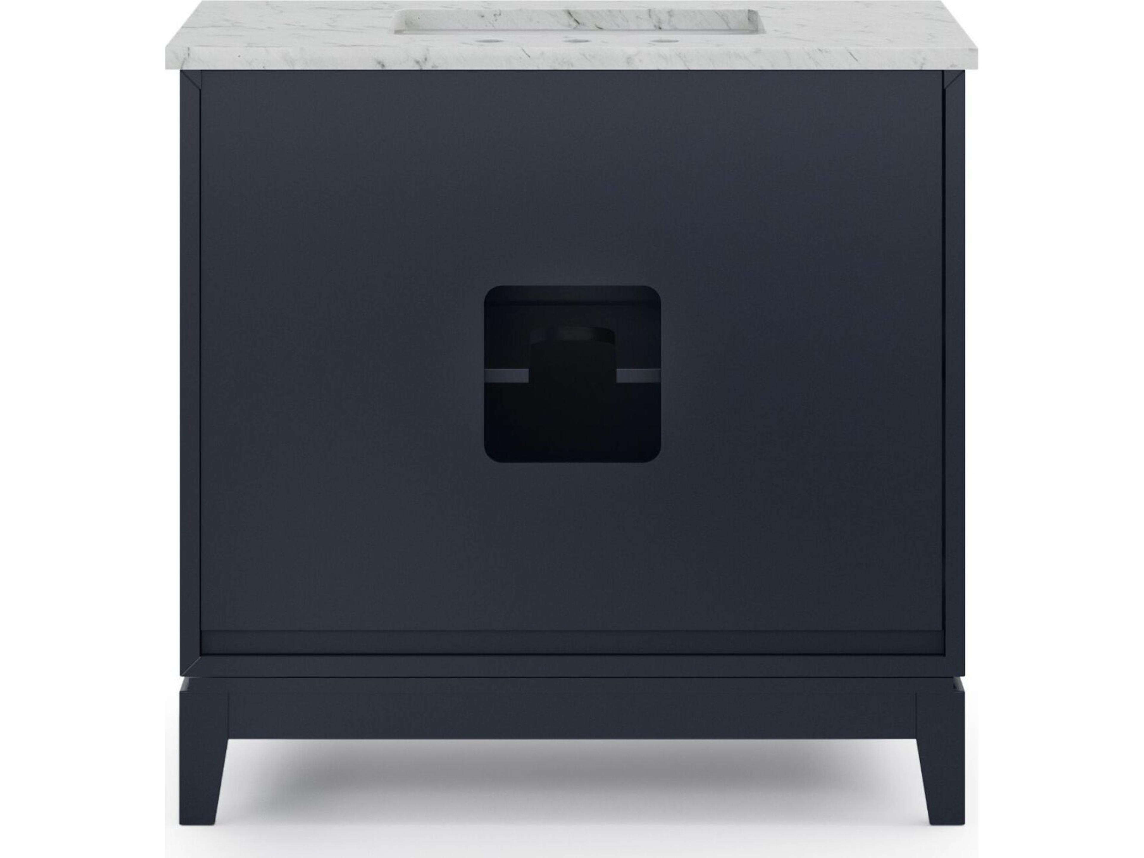 Water Creation Elizabeth Single Sink Carrara White Marble Countertop Bath Vanity In Monarch Blue with Satin Gold Hardware