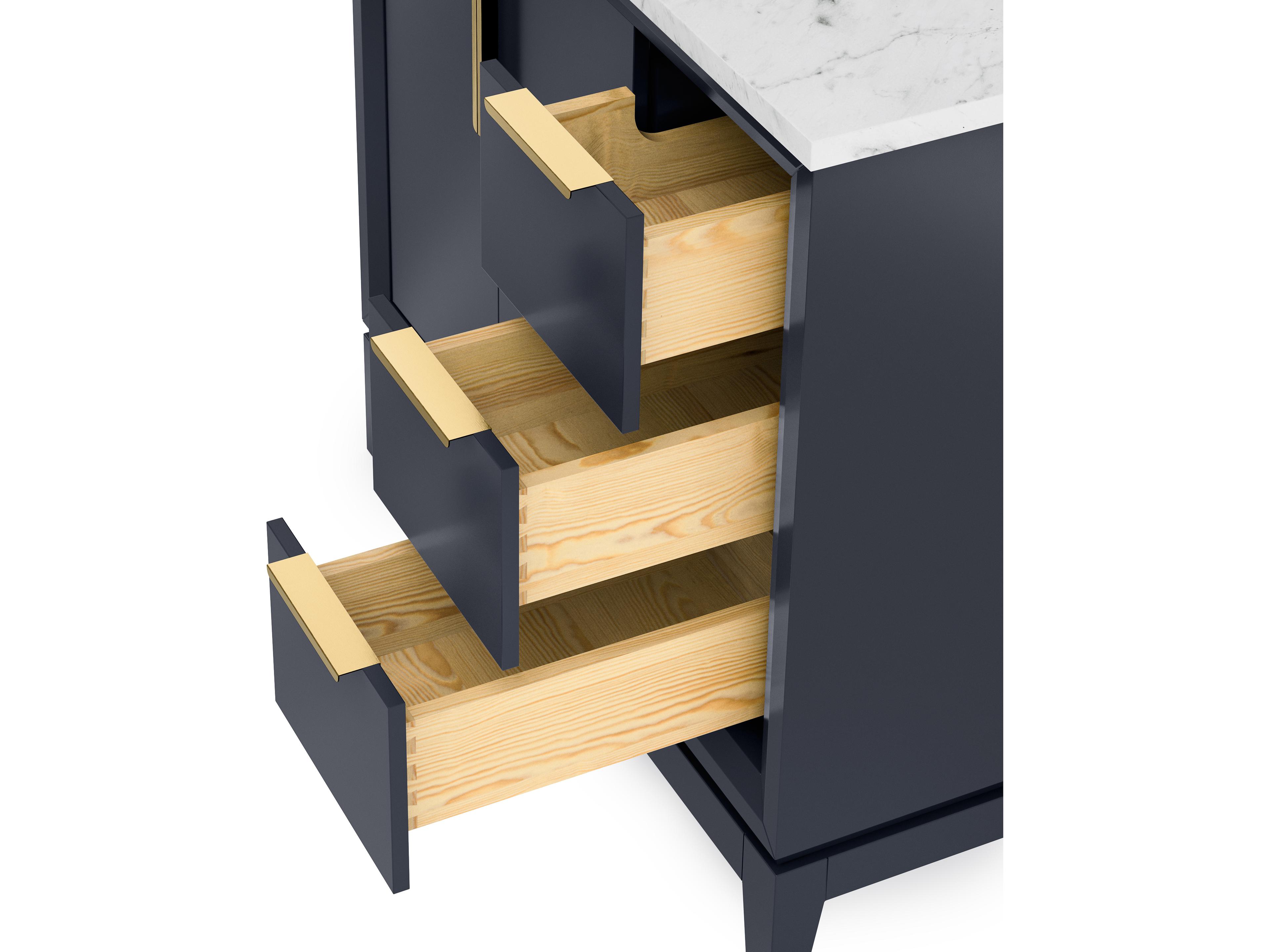 Water Creation Elizabeth Single Sink Carrara White Marble Countertop Bath Vanity In Monarch Blue With Satin Gold Hardware and Rectangular Mirror (S)