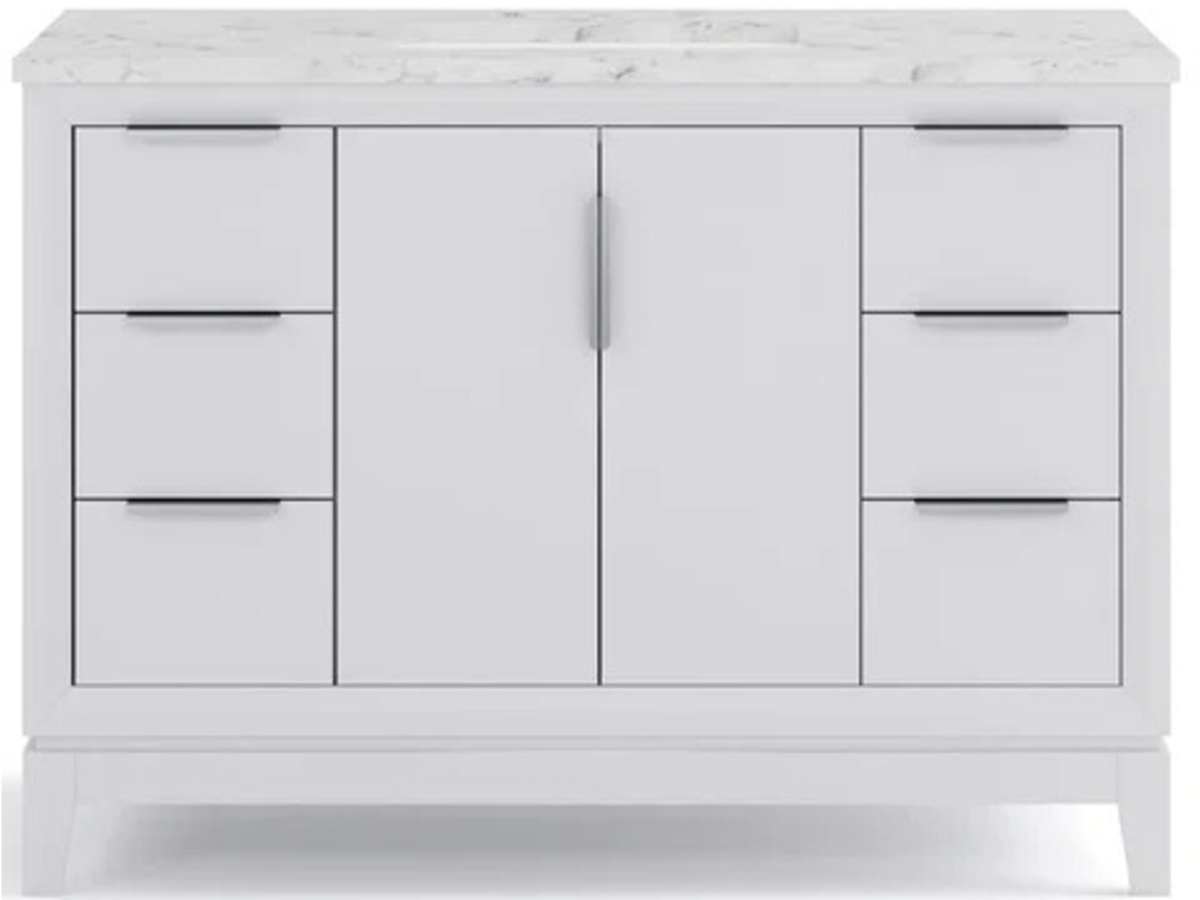 Elizabeth Single Sink Carrara White Marble Countertop Bath Vanity In Pure White with Brushed Silver Hardware