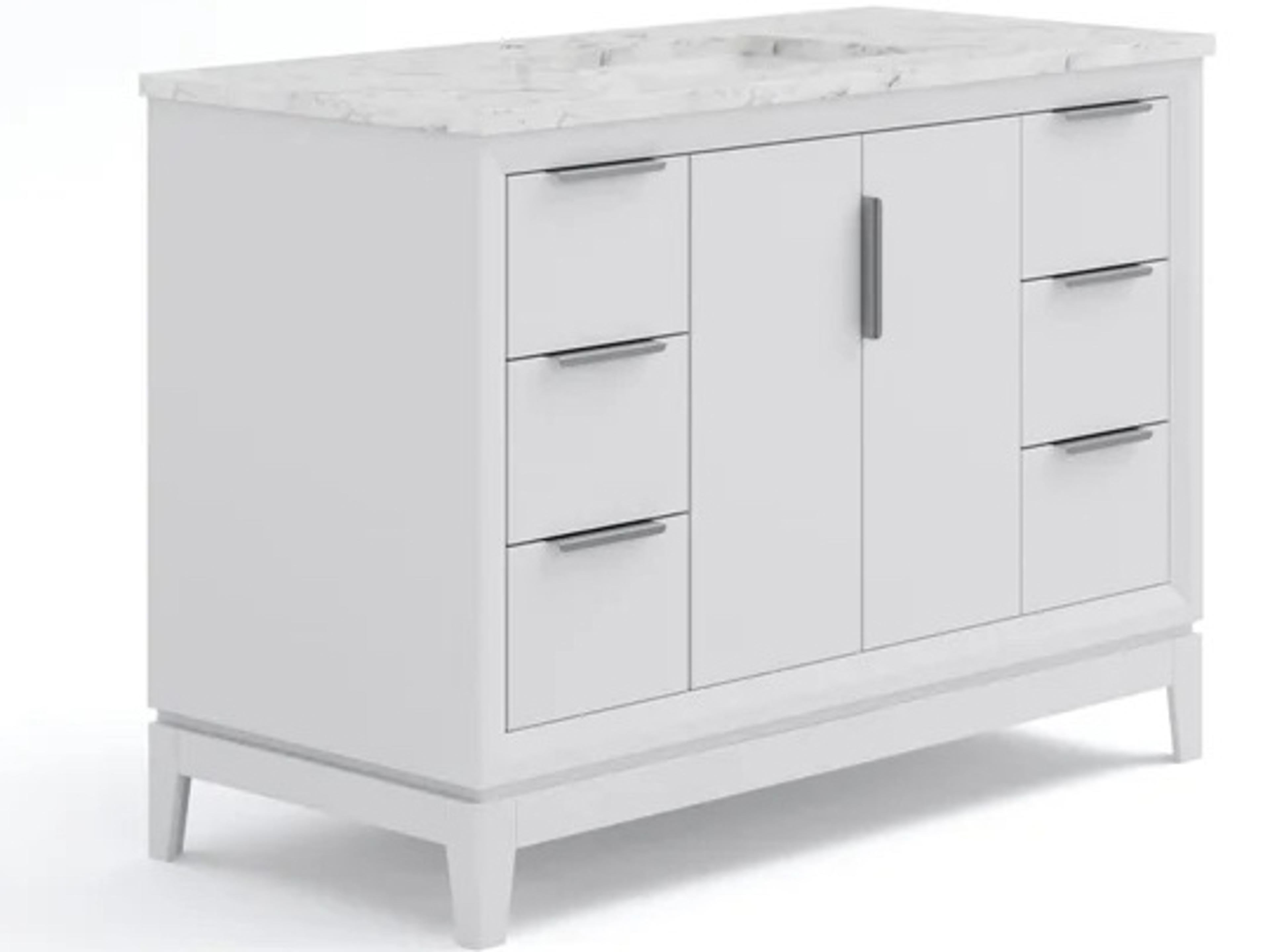 Water Creation Elizabeth Single Sink Carrara White Marble Countertop Bath Vanity In Pure White with Brushed Silver Hardware