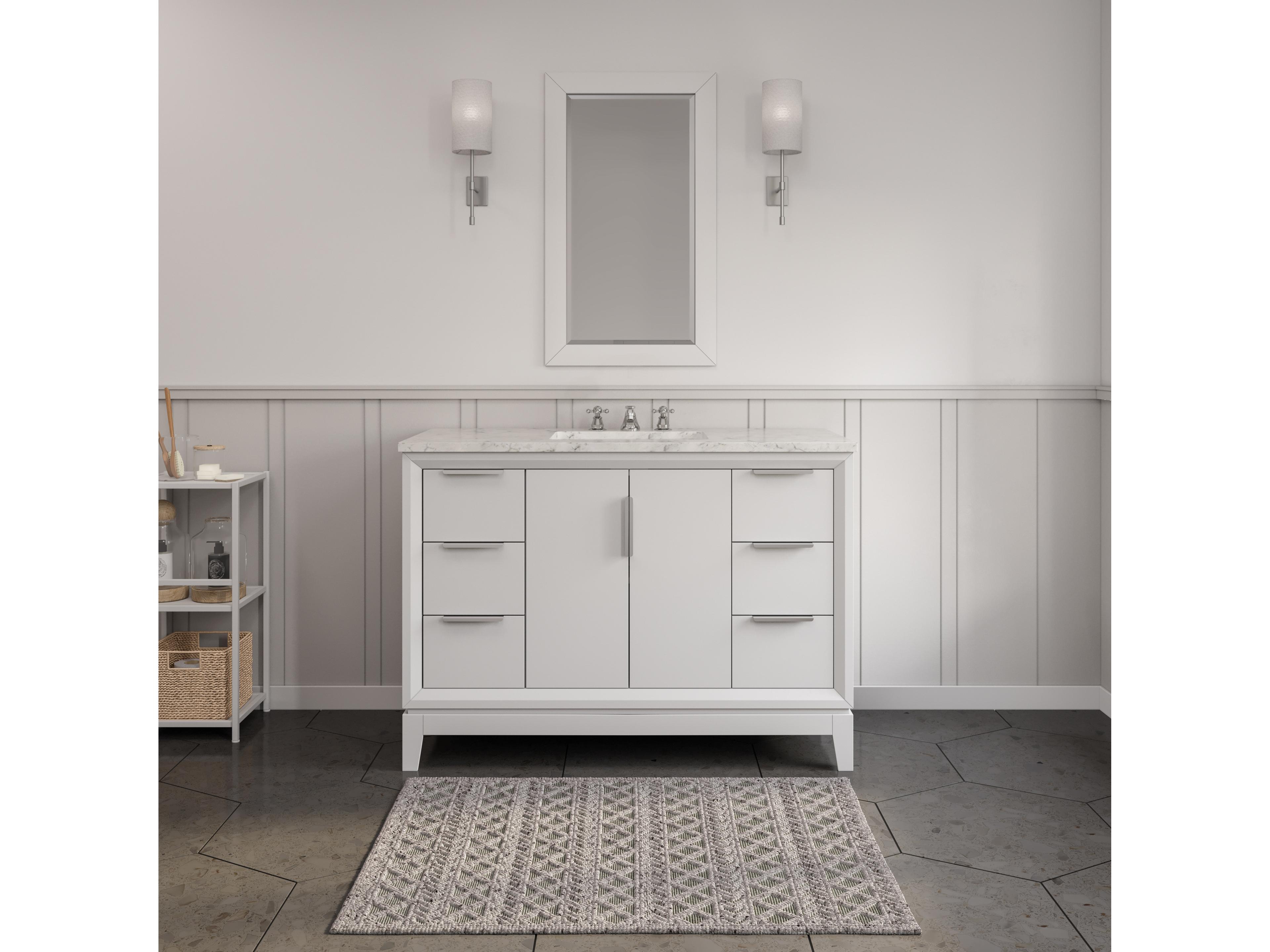 Water Creation Elizabeth Single Sink Carrara White Marble Countertop Bath Vanity In Pure White With Brushed Silver Hardware and Chrome Classic Faucet