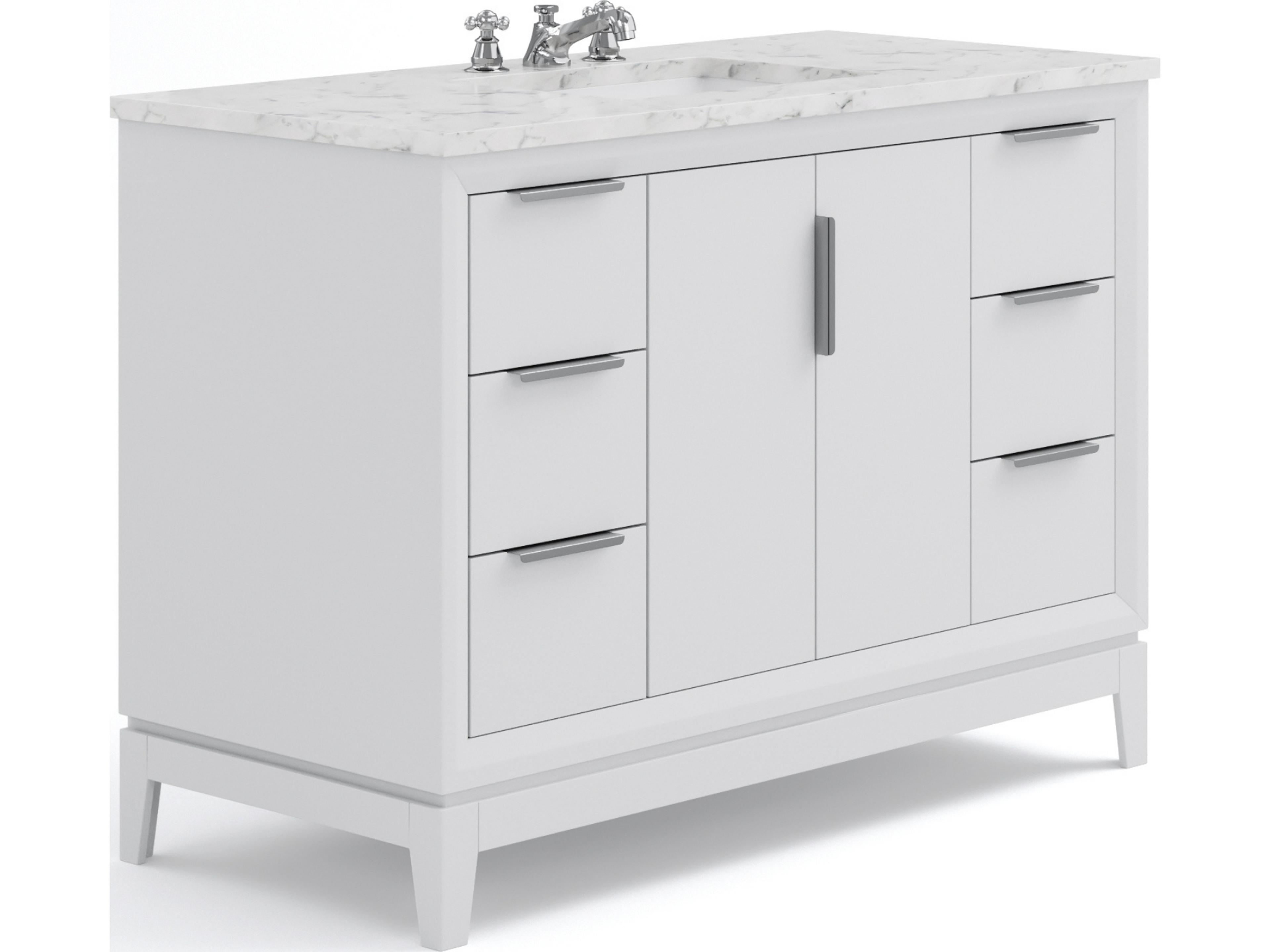 Water Creation Elizabeth Single Sink Carrara White Marble Countertop Bath Vanity In Pure White With Brushed Silver Hardware and Chrome Classic Faucet