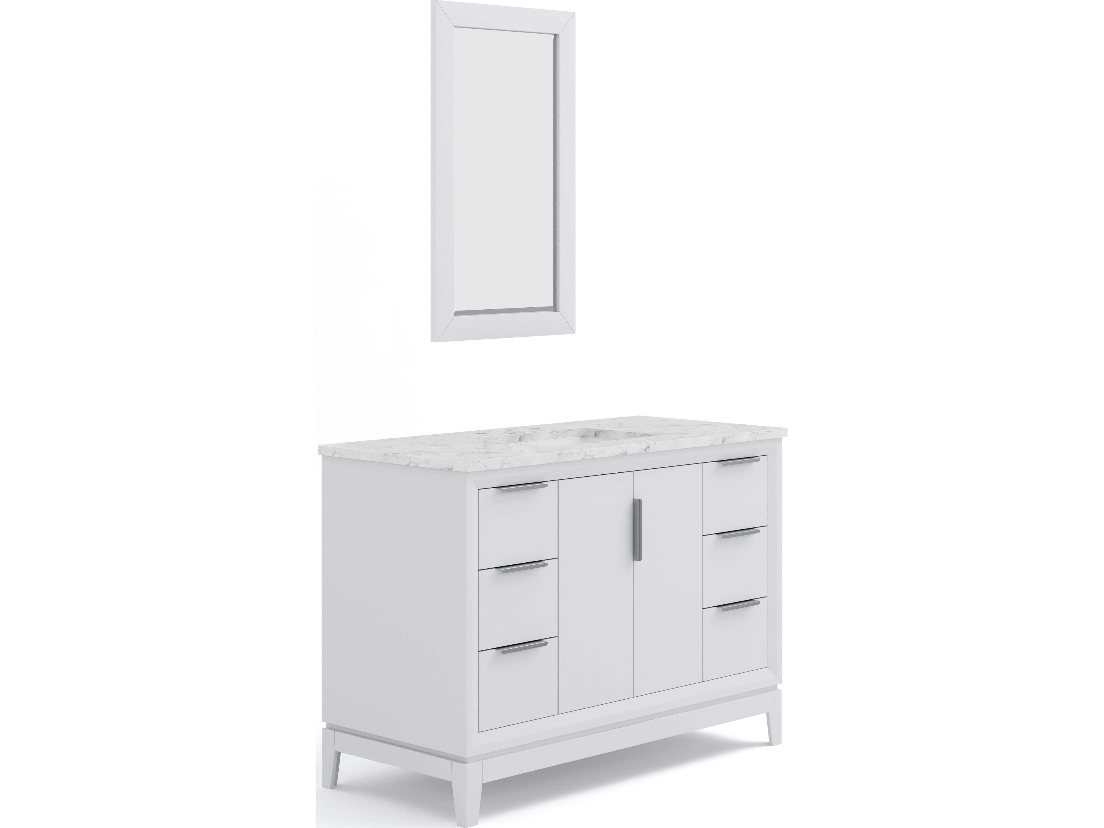 Water Creation Elizabeth Single Sink Carrara White Marble Countertop Bath Vanity In Pure White With Brushed Silver Hardware and Rectangular Mirror (S)
