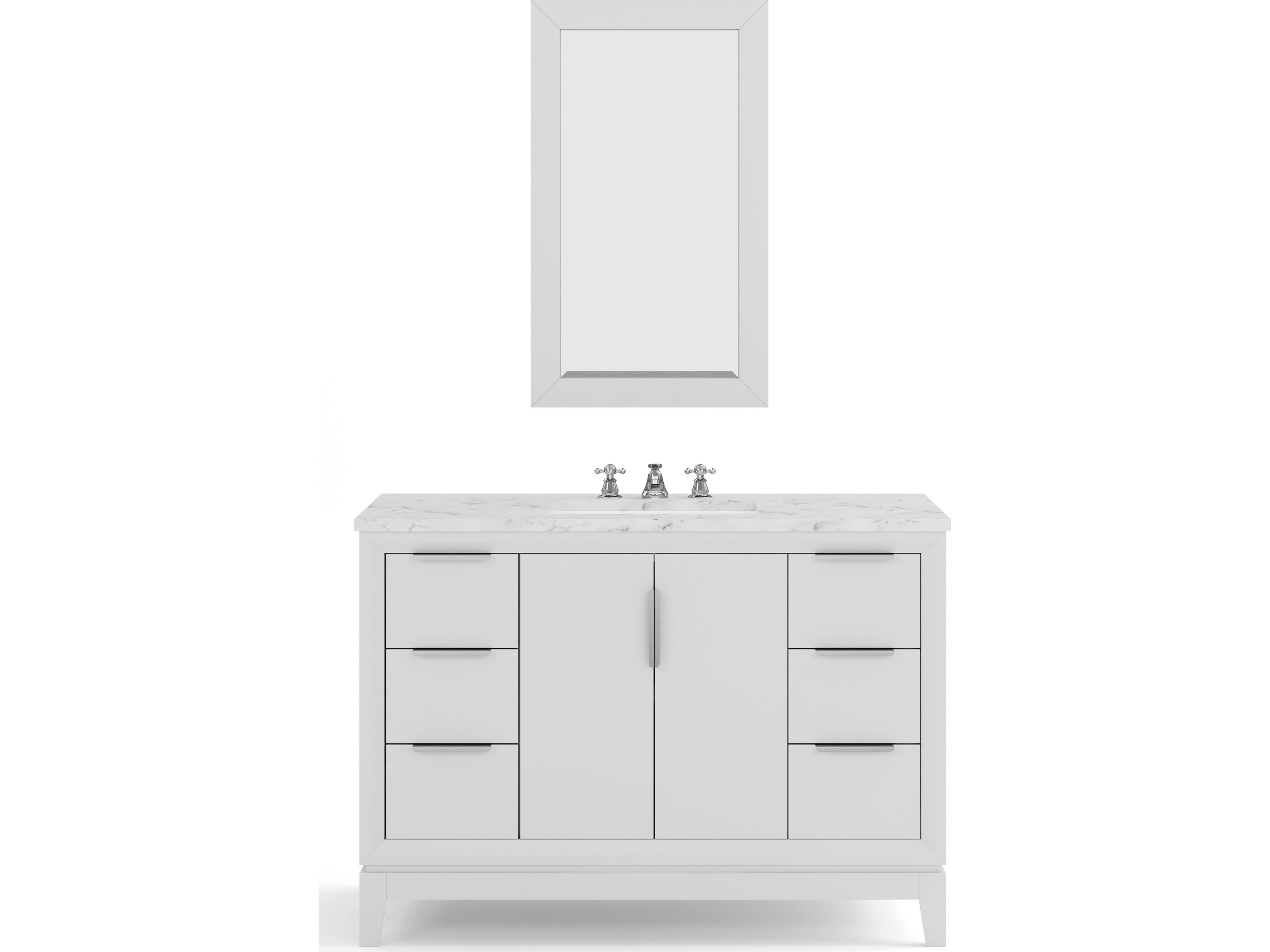 Water Creation Elizabeth Single Sink Carrara White Marble Countertop Bath Vanity In Pure White With Brushed Silver Hardware, Chrome Classic Faucet and Rectangular Mirror (S)