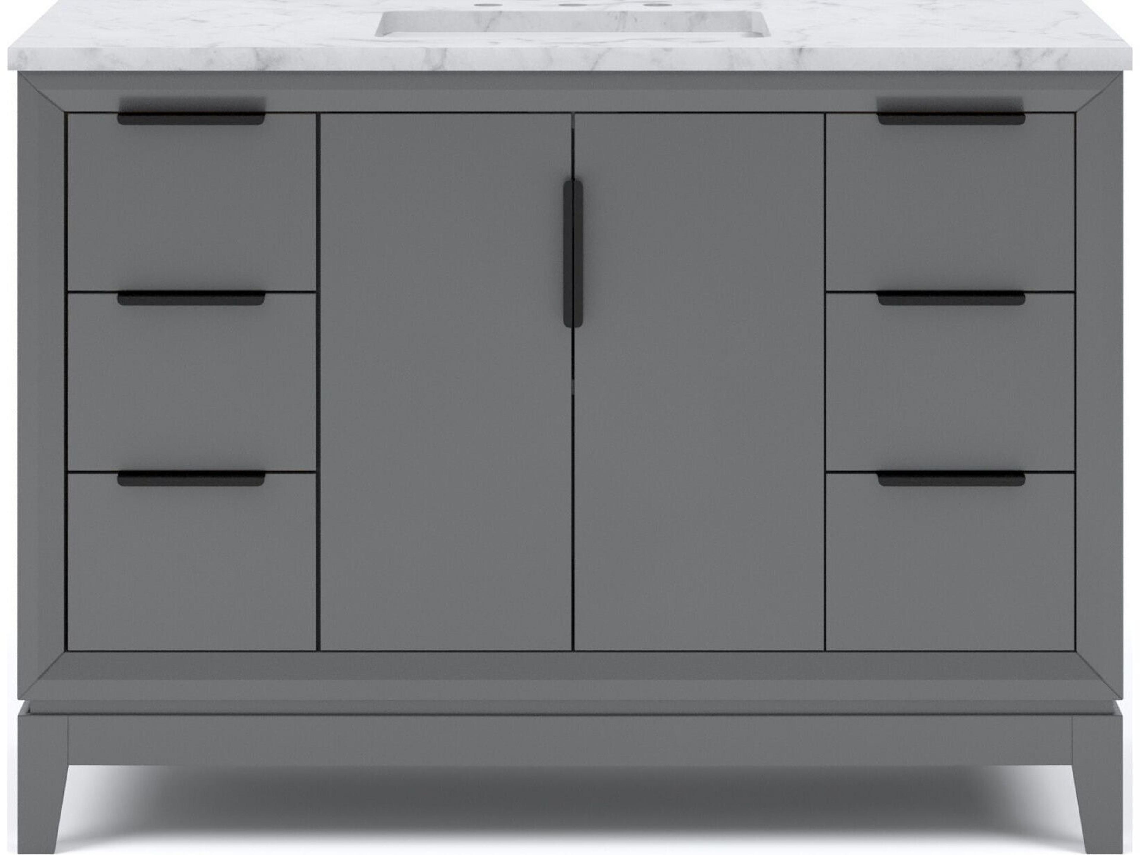 Elizabeth Single Sink Carrara White Marble Countertop Bath Vanity In Cashmere Grey with Bronze Hardware