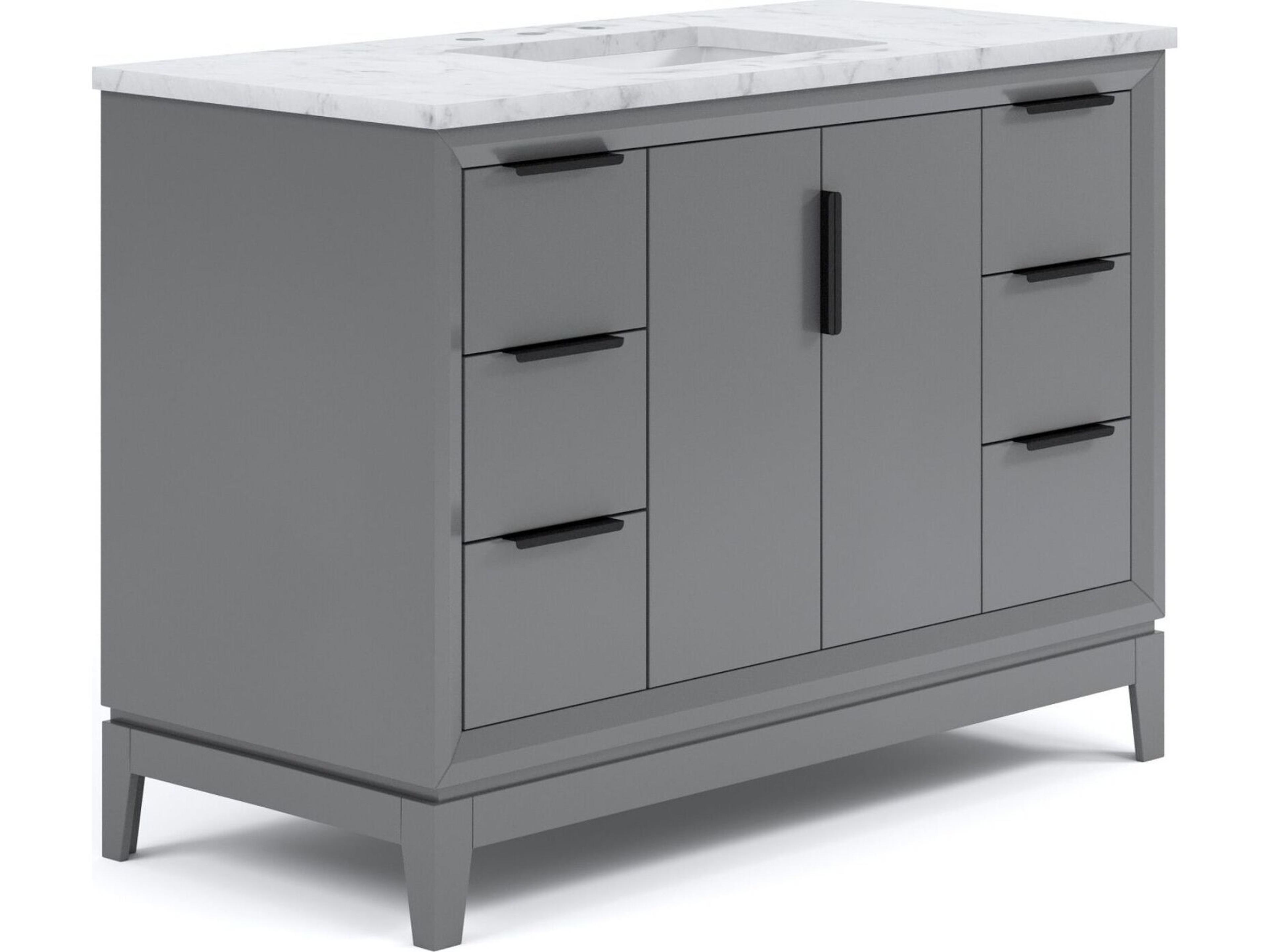 Water Creation Elizabeth Single Sink Carrara White Marble Countertop Bath Vanity In Cashmere Grey with Bronze Hardware