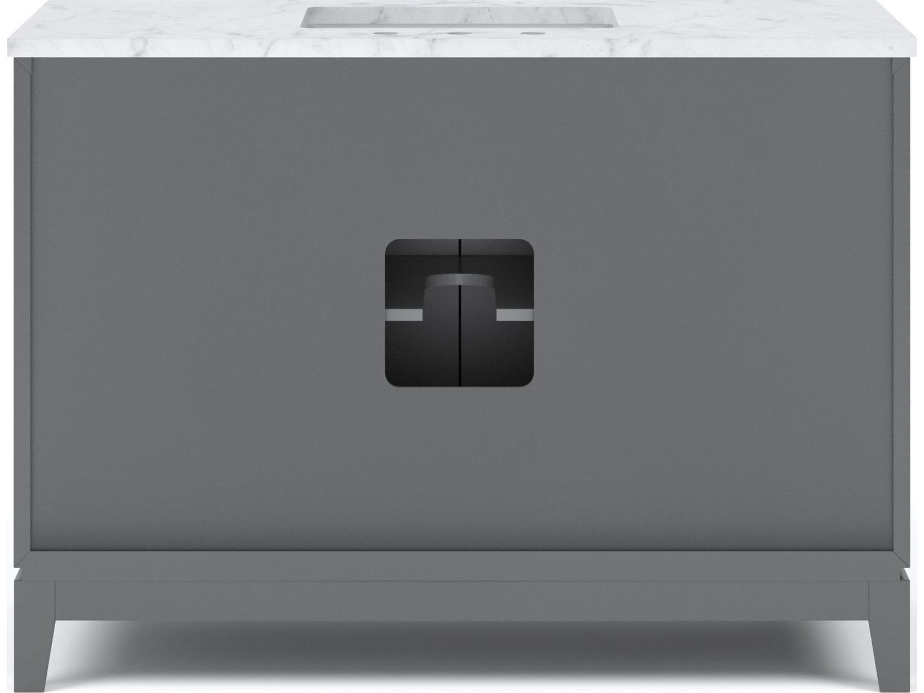 Water Creation Elizabeth Single Sink Carrara White Marble Countertop Bath Vanity In Cashmere Grey with Bronze Hardware