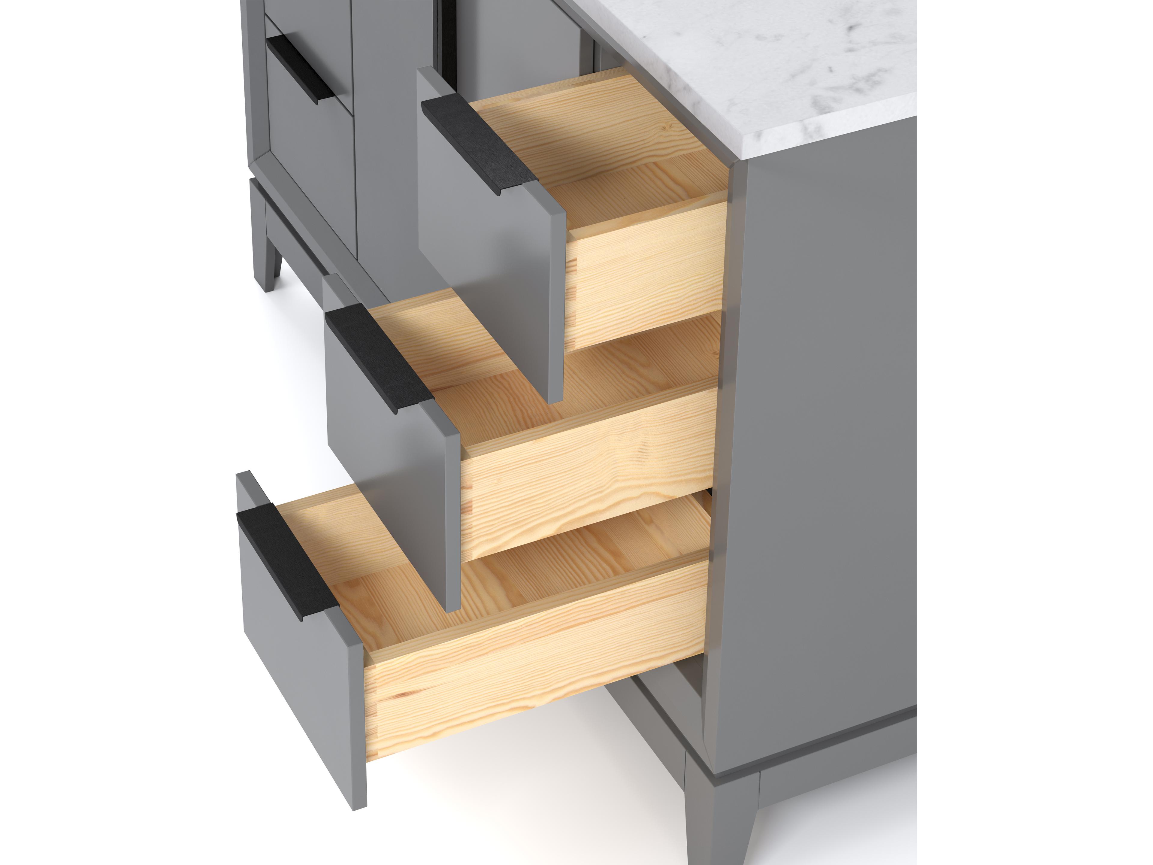 Water Creation Elizabeth Single Sink Carrara White Marble Countertop Bath Vanity In Cashmere Grey with Bronze Hardware