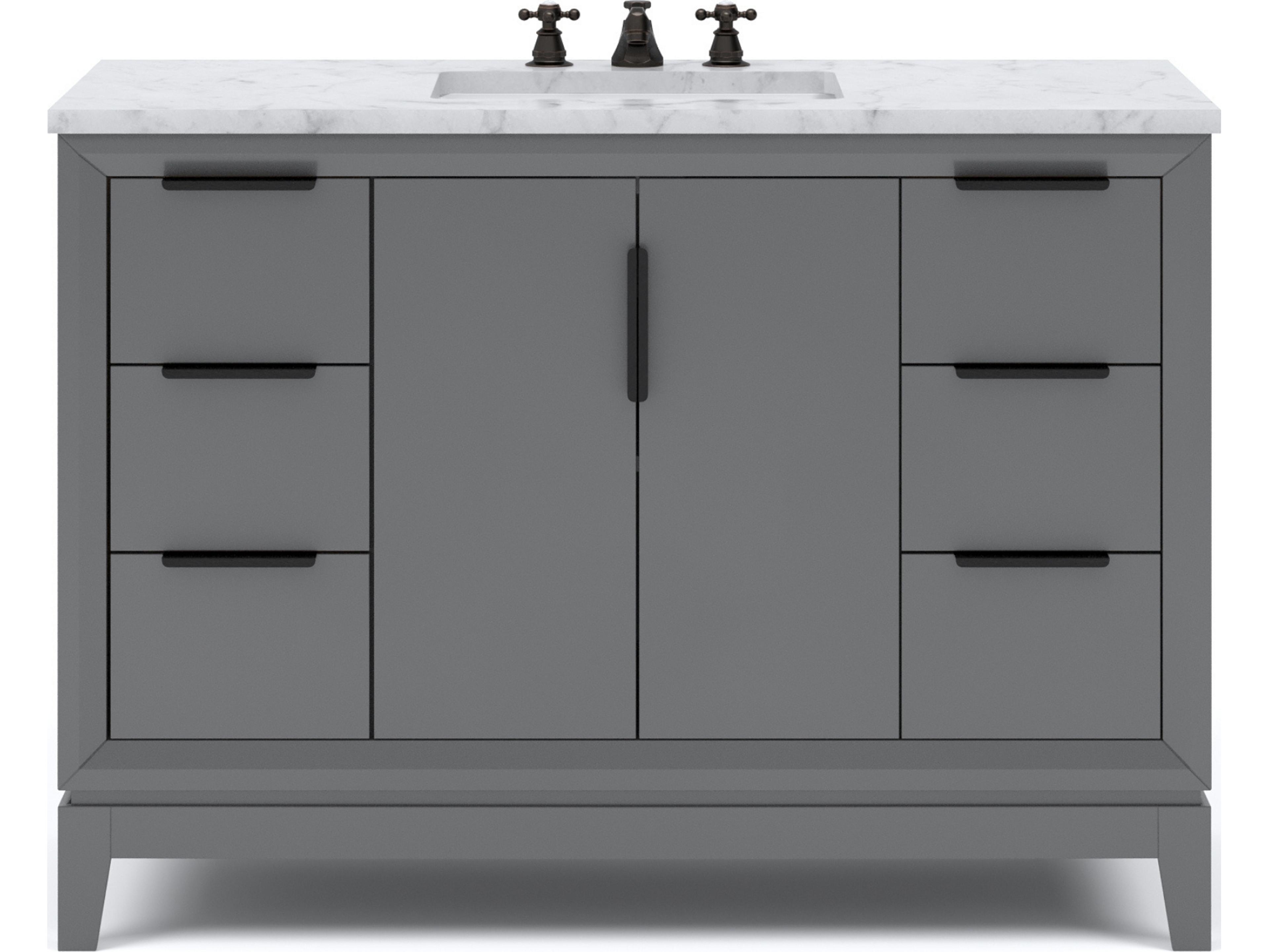 Elizabeth Single Sink Carrara White Marble Countertop Bath Vanity In Cashmere Grey With Bronze Hardware and Oil Rubbed Bronze Classic Faucet