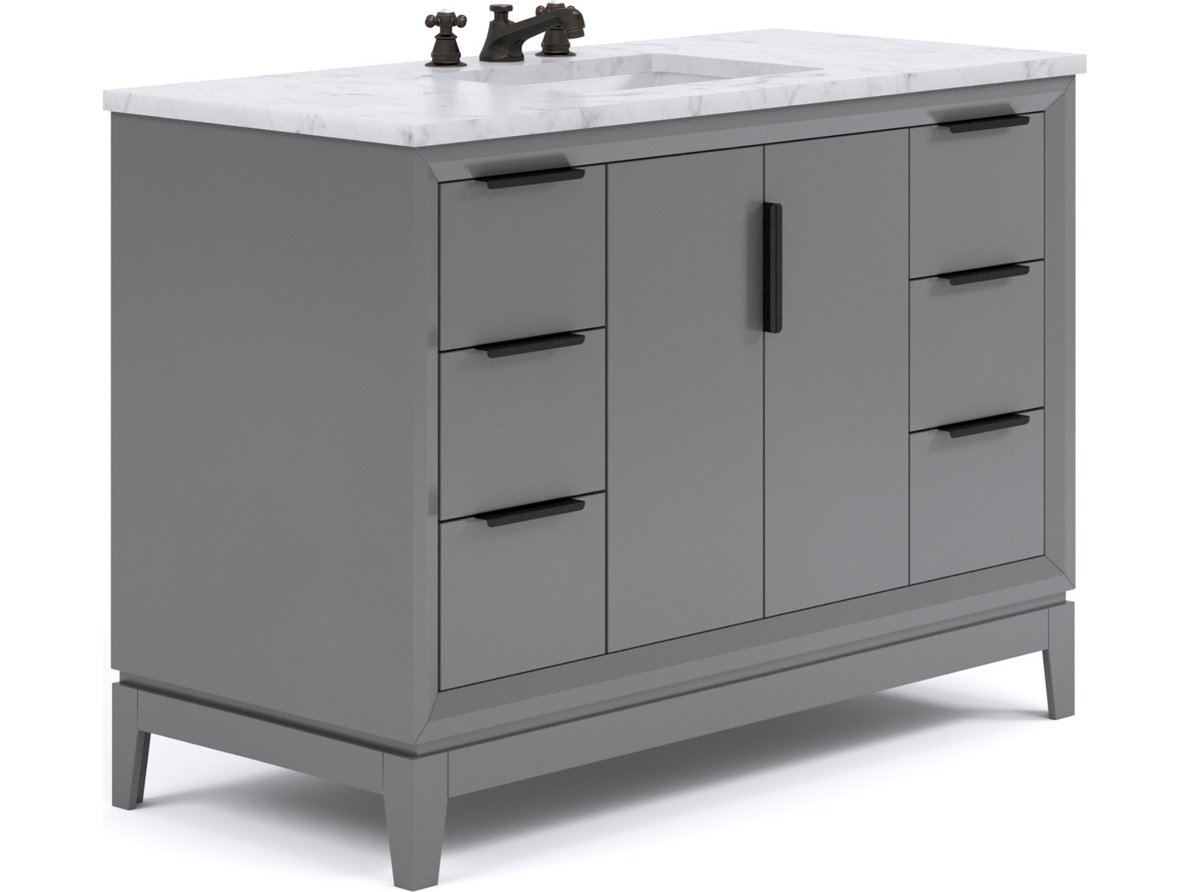 Water Creation Elizabeth Single Sink Carrara White Marble Countertop Bath Vanity In Cashmere Grey With Bronze Hardware and Oil Rubbed Bronze Classic Faucet