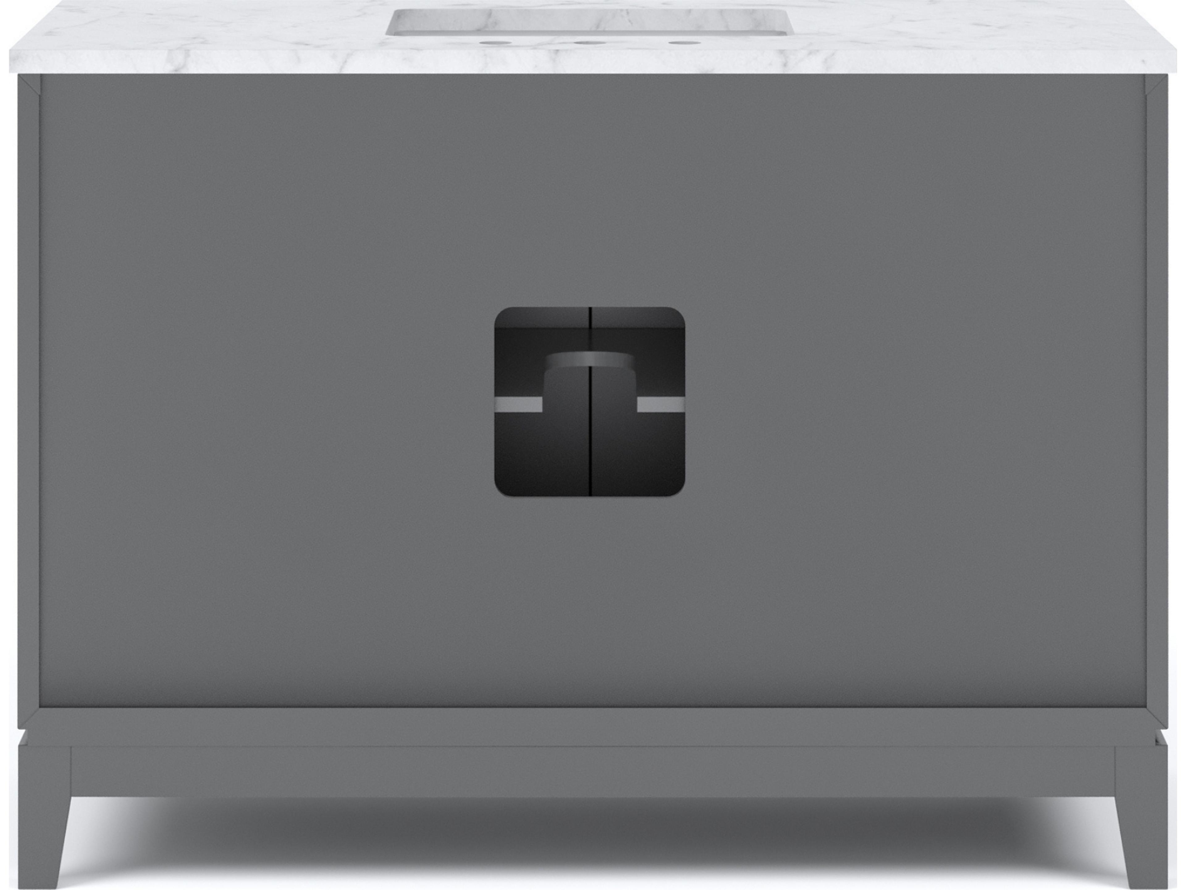 Water Creation Elizabeth Single Sink Carrara White Marble Countertop Bath Vanity In Cashmere Grey With Bronze Hardware and Oil Rubbed Bronze Hook Faucet