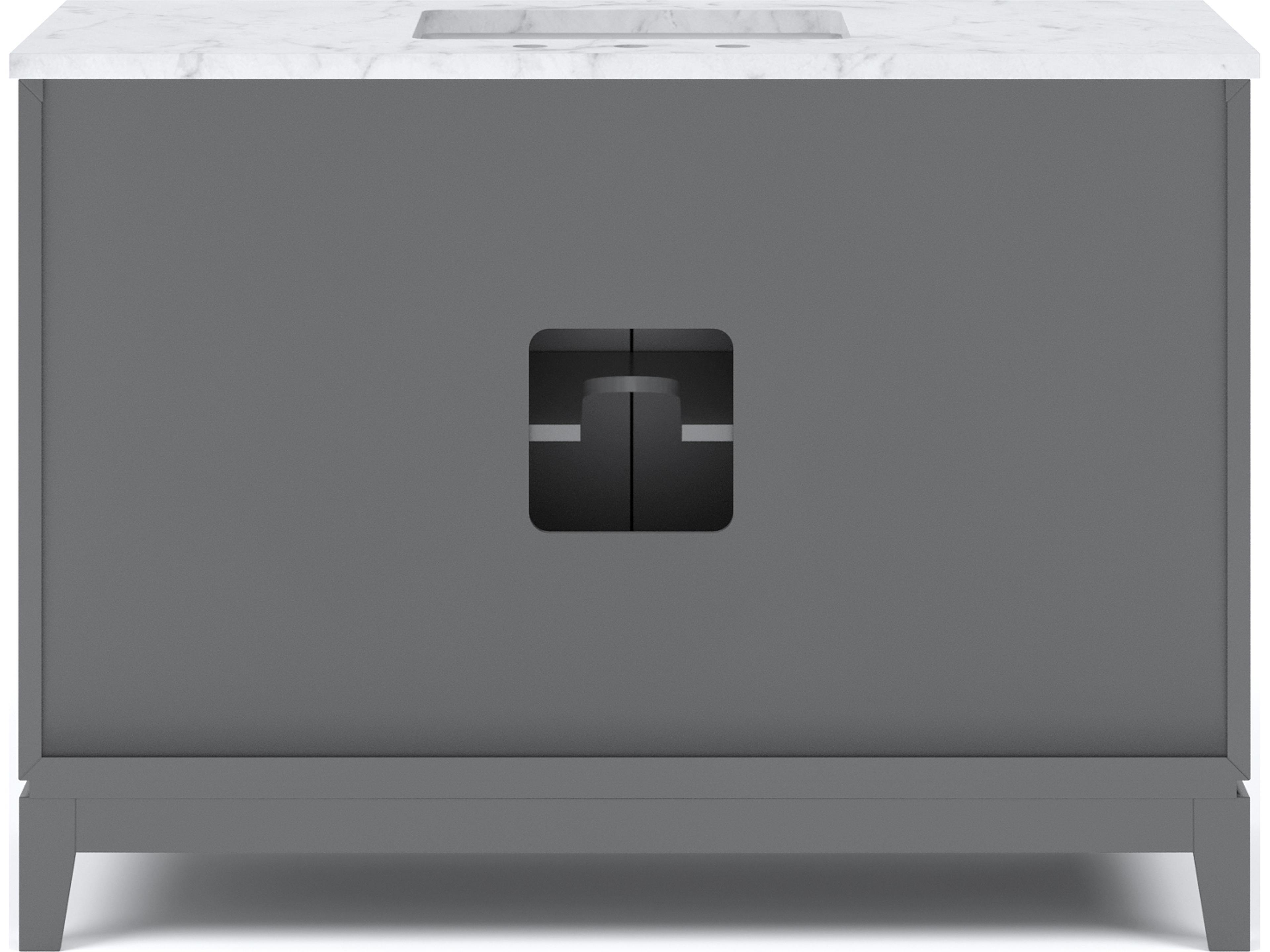 Water Creation Elizabeth Single Sink Carrara White Marble Countertop Bath Vanity In Cashmere Grey With Bronze Hardware and Rectangular Mirror (S)