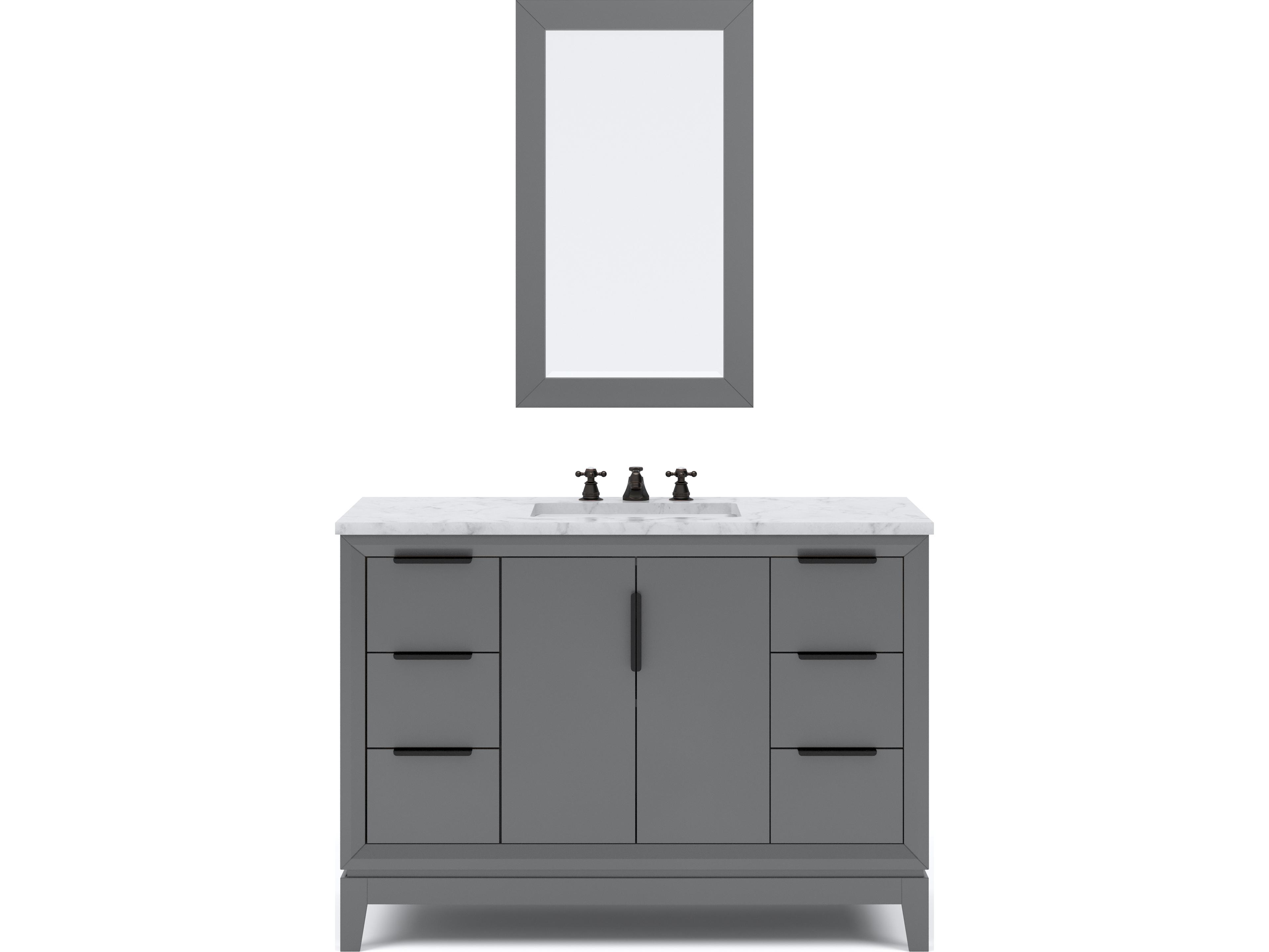 Elizabeth Single Sink Carrara White Marble Countertop Bath Vanity In Cashmere Grey With Bronze Hardware, Oil Rubbed Bronze Classic Faucet and Rectangular Mirror (S)