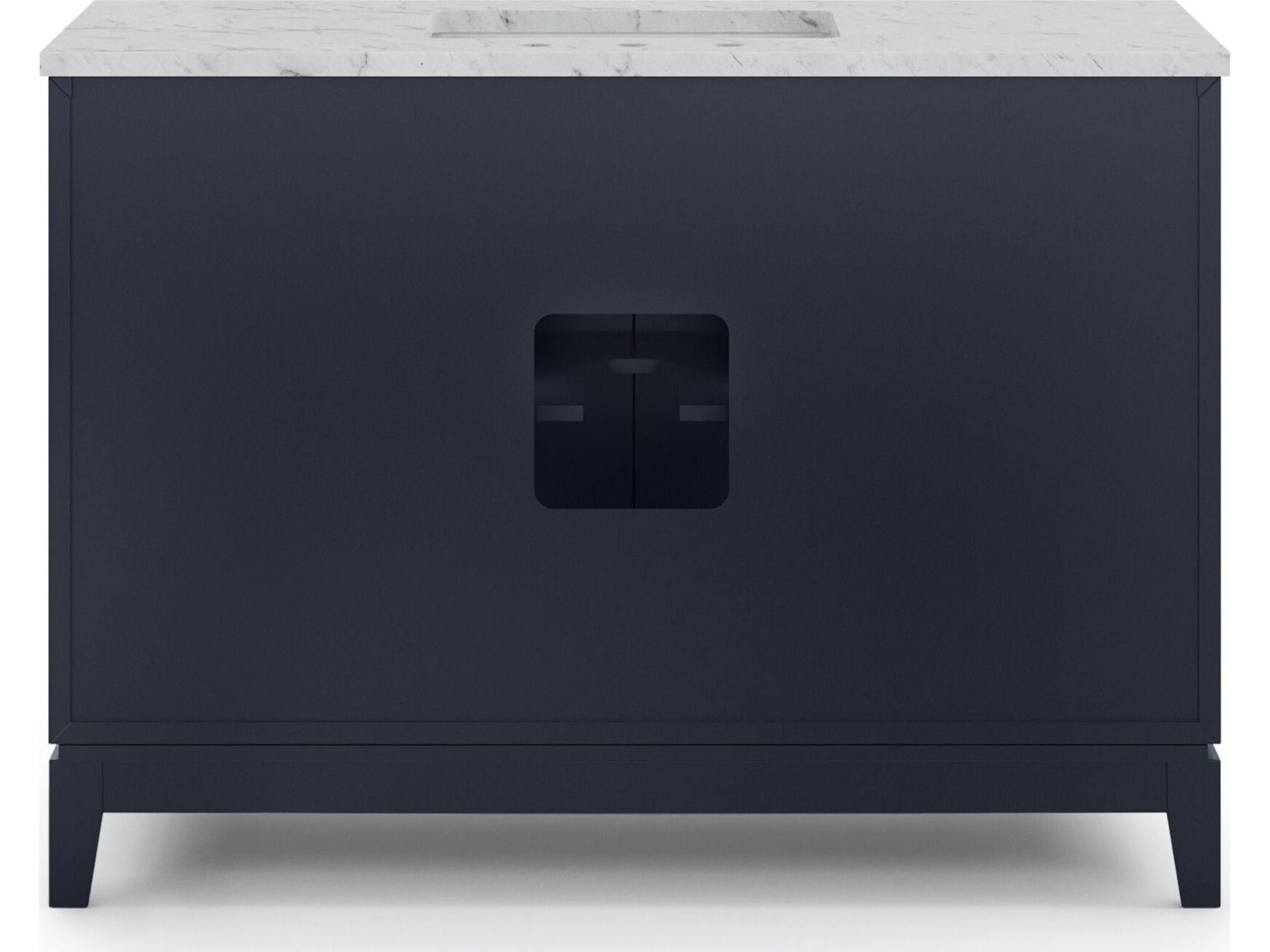 Water Creation Elizabeth Single Sink Carrara White Marble Countertop Bath Vanity In Monarch Blue with Satin Gold Hardware