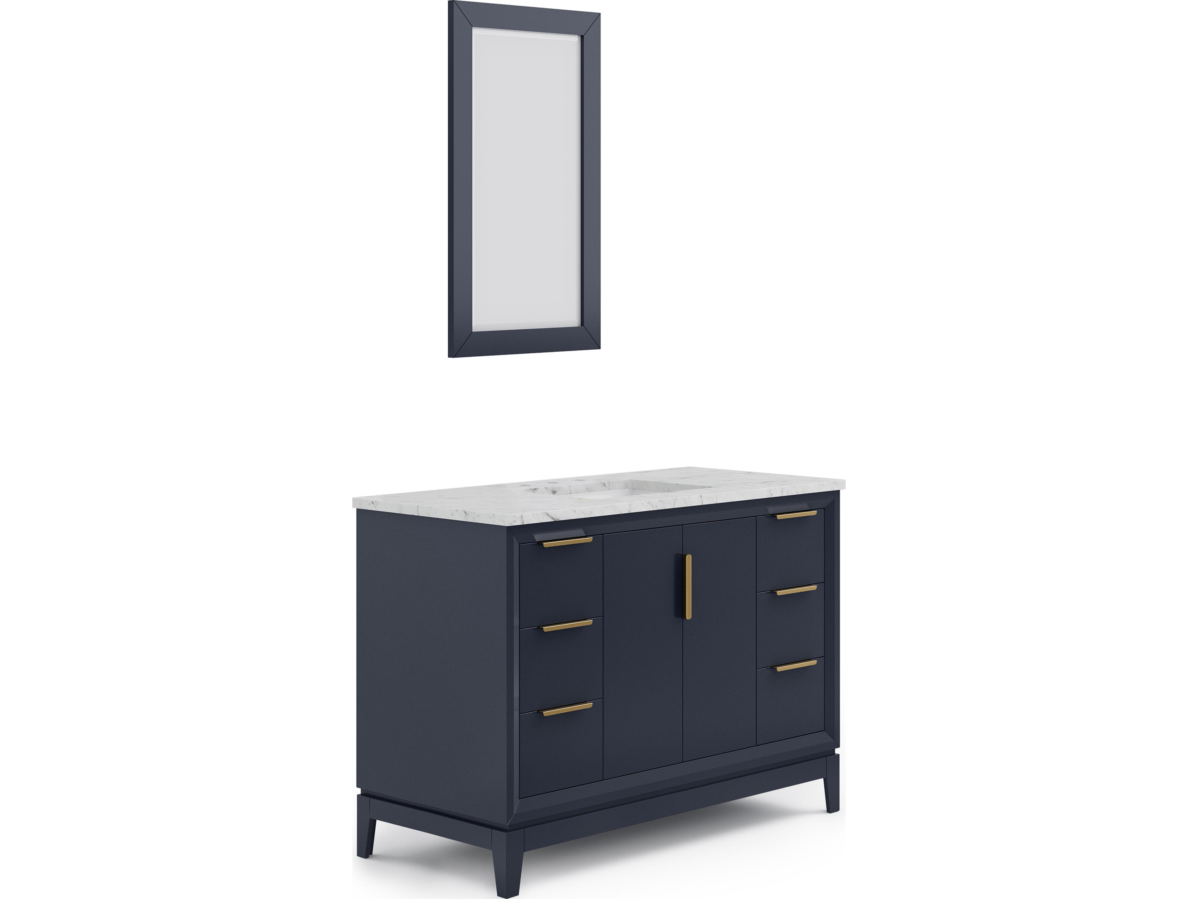 Water Creation Elizabeth Single Sink Carrara White Marble Countertop Bath Vanity In Monarch Blue With Satin Gold Hardware and Rectangular Mirror (S)