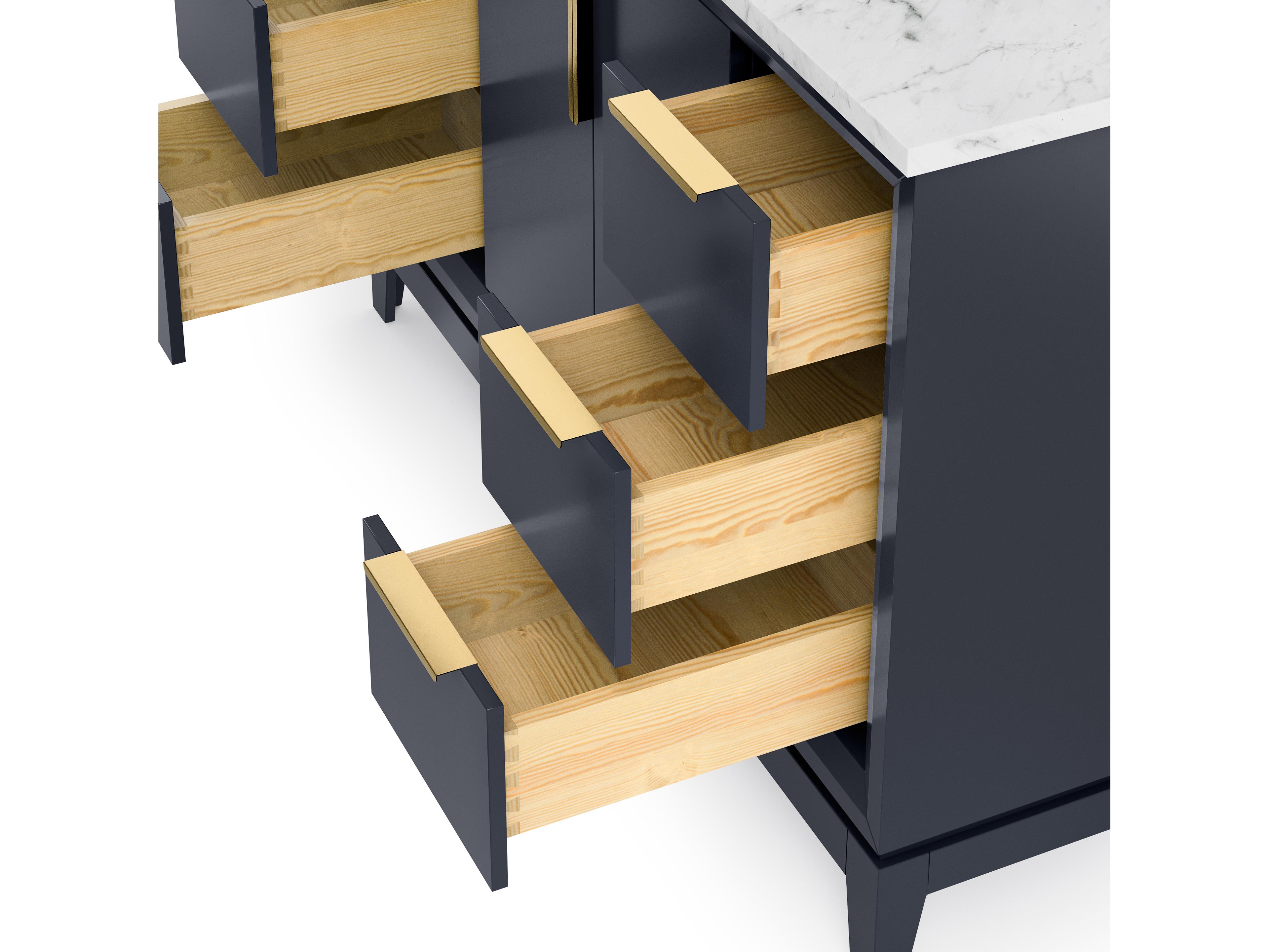 Water Creation Elizabeth Single Sink Carrara White Marble Countertop Bath Vanity In Monarch Blue With Satin Gold Hardware and Rectangular Mirror (S)