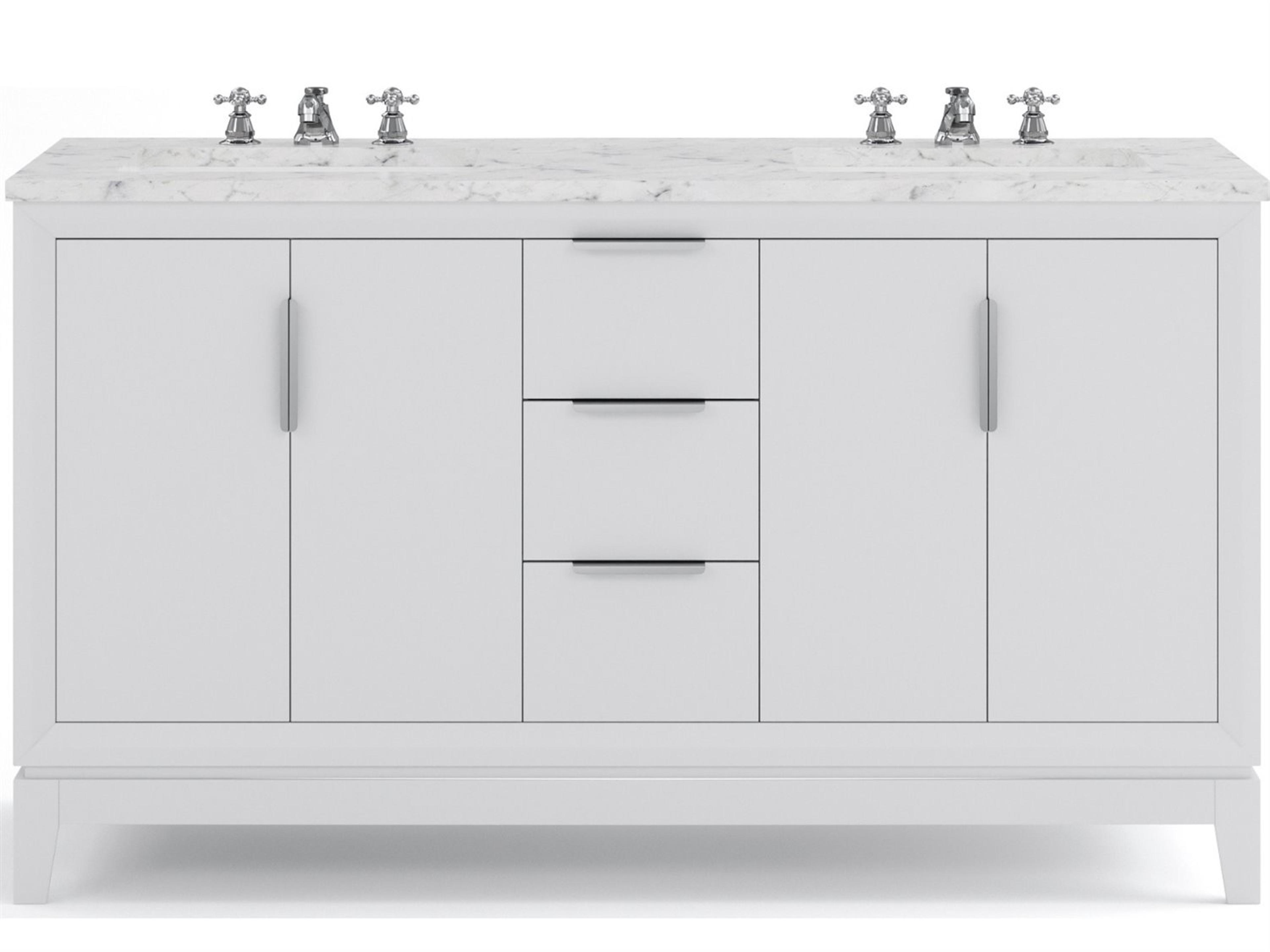 Elizabeth Double Sink Pre-Assembled Transitional Style Bathroom Vanity With Carrara White Marble Top and Waterfall Faucet