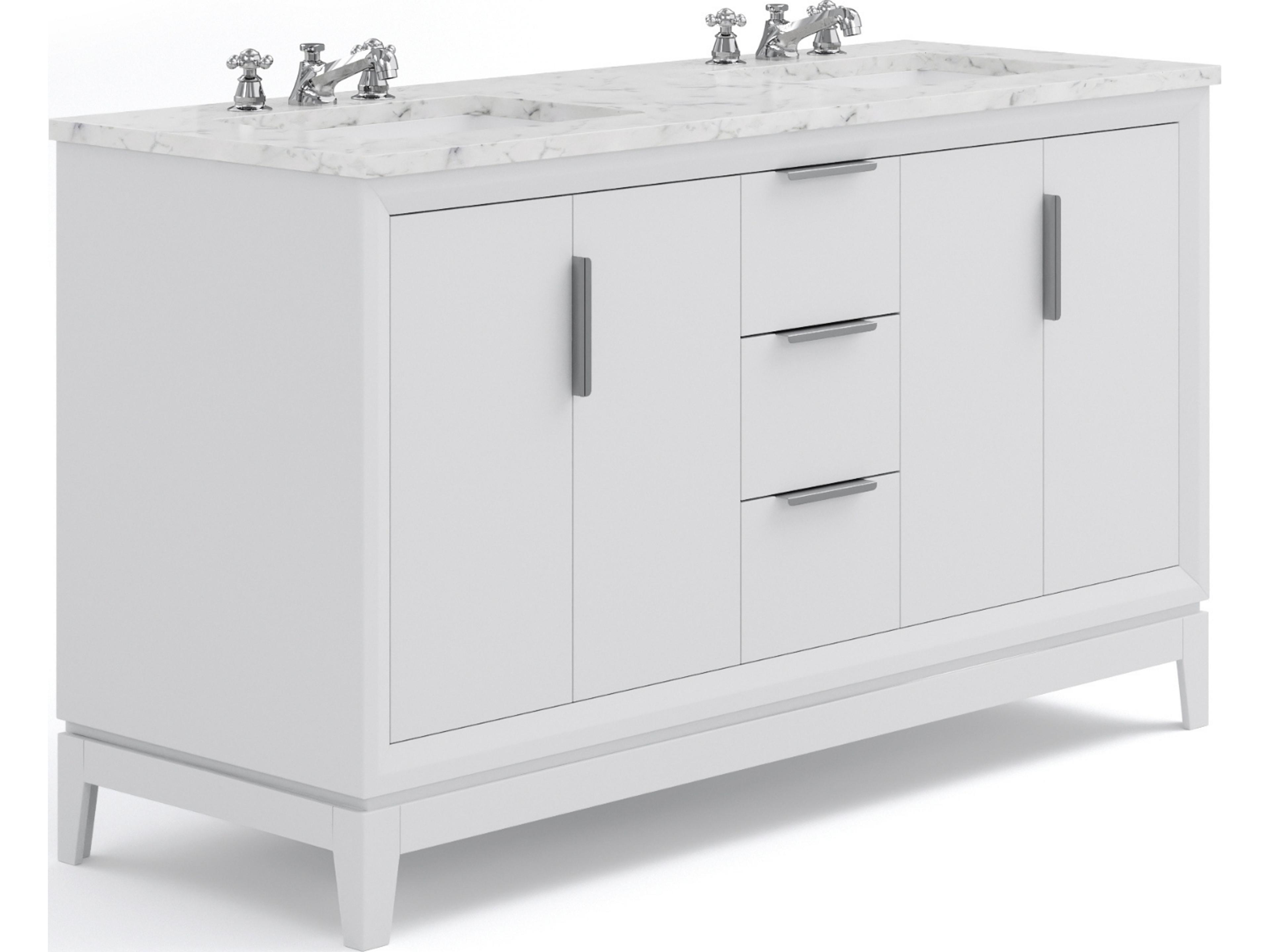 Water Creation Elizabeth Double Sink Pre-Assembled Transitional Style Bathroom Vanity With Carrara White Marble Top and Waterfall Faucet