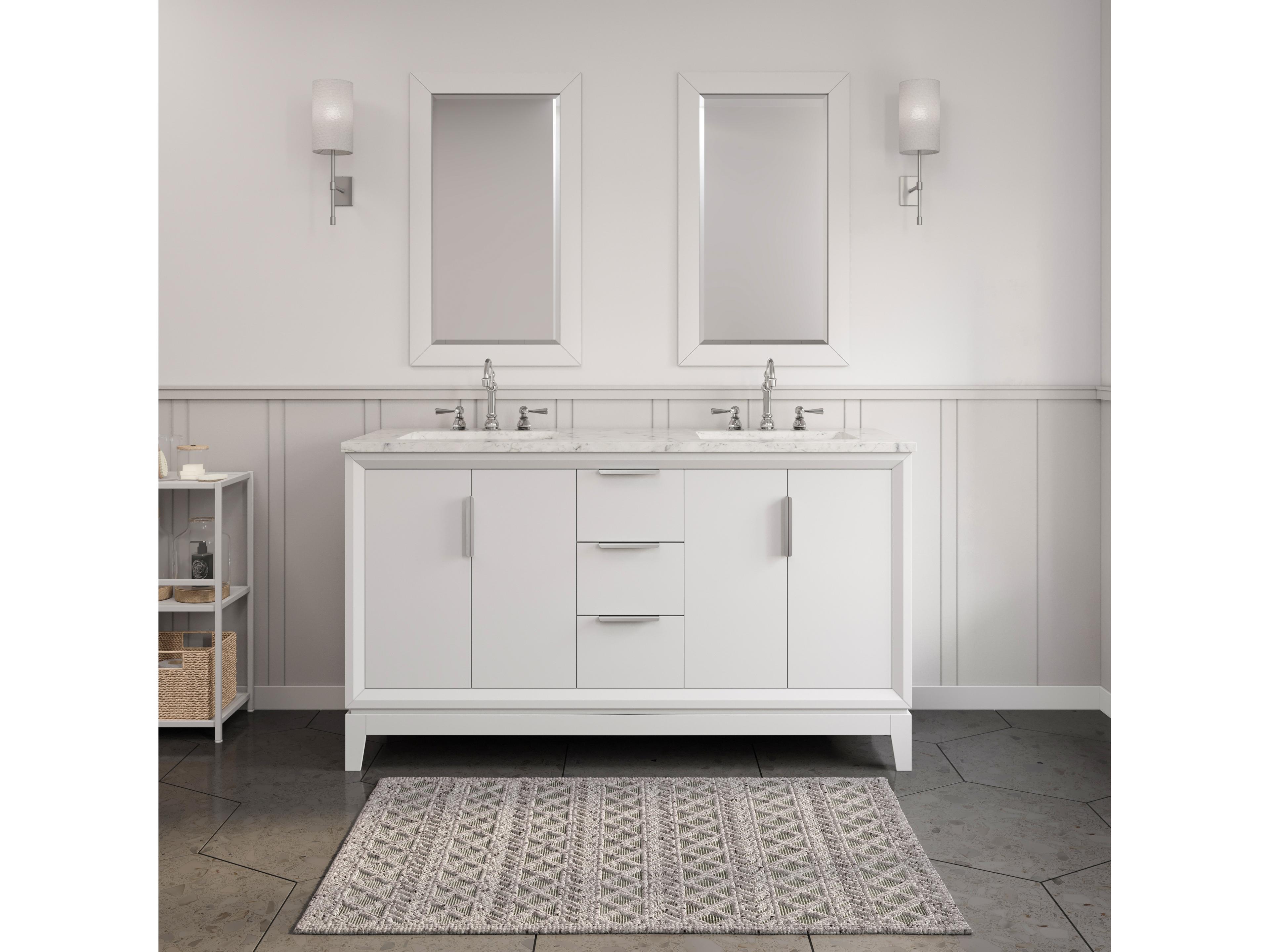 Water Creation Elizabeth Double Sink Pre-Assembled Transitional Style Bathroom Vanity With 3/4" Carrara White Marble Top and Hook Faucet