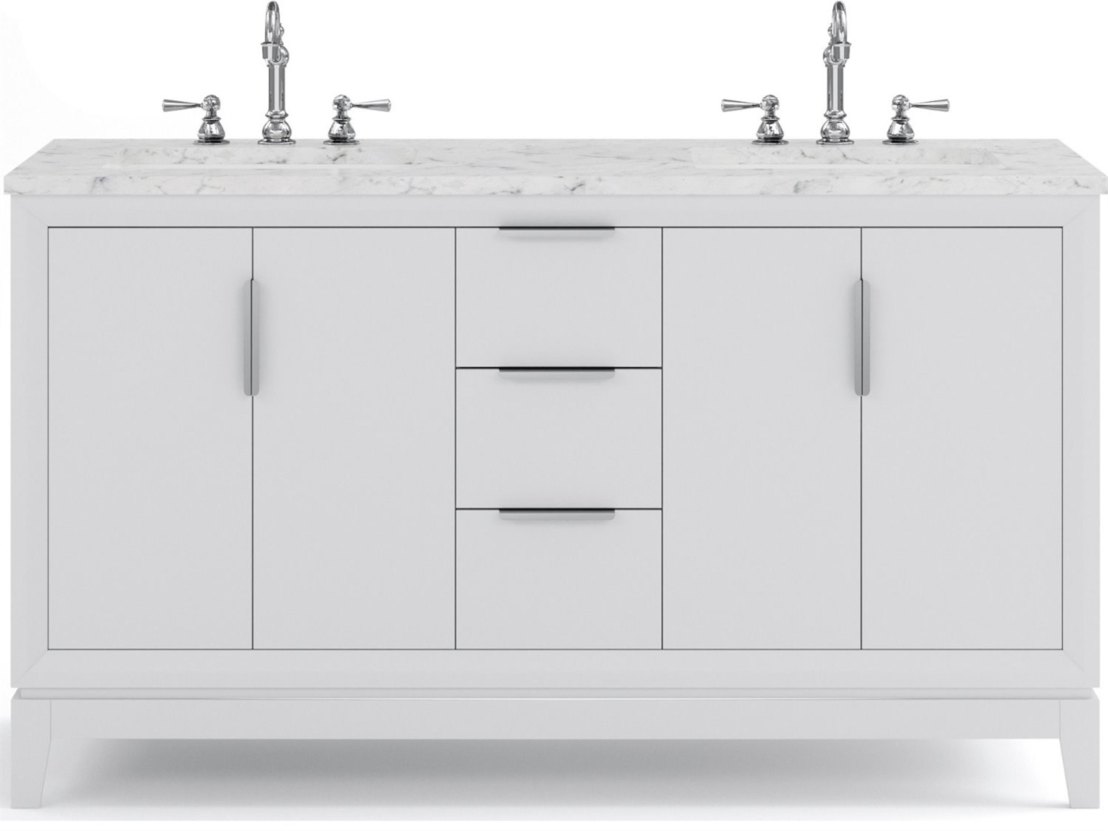 Elizabeth Double Sink Pre-Assembled Transitional Style Bathroom Vanity With 3/4" Carrara White Marble Top and Hook Faucet