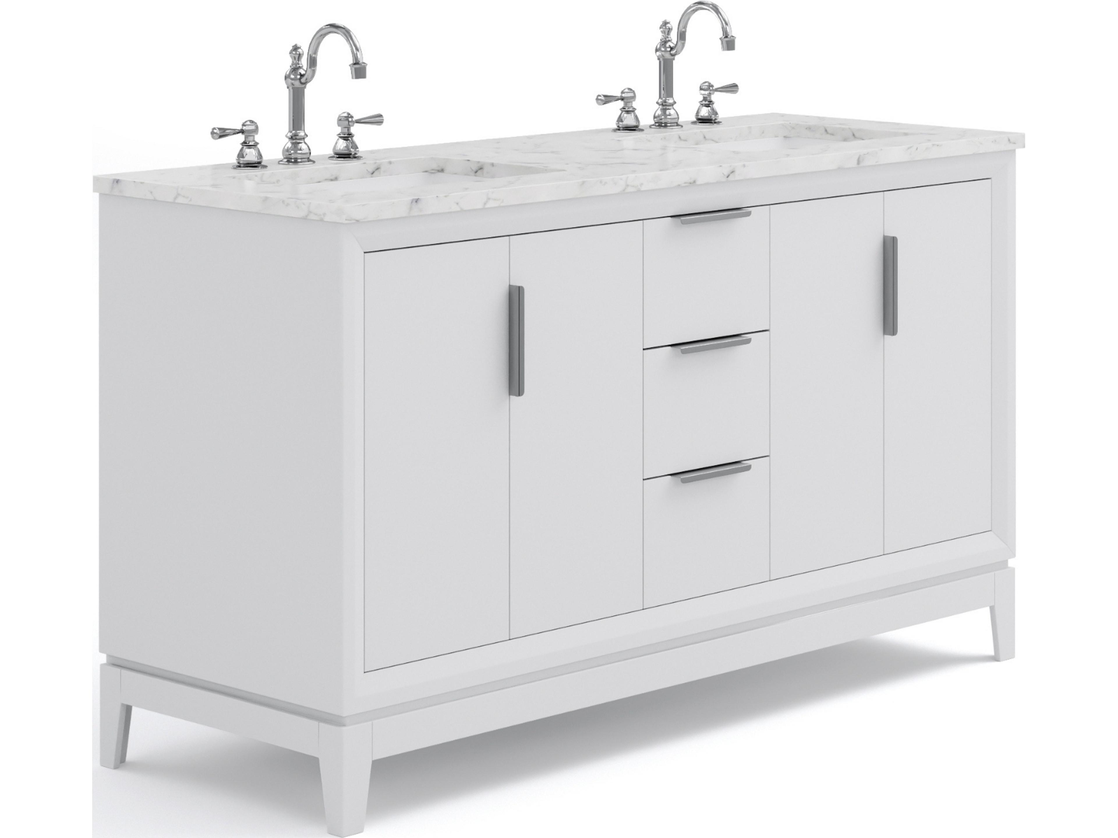 Water Creation Elizabeth Double Sink Pre-Assembled Transitional Style Bathroom Vanity With 3/4" Carrara White Marble Top and Hook Faucet