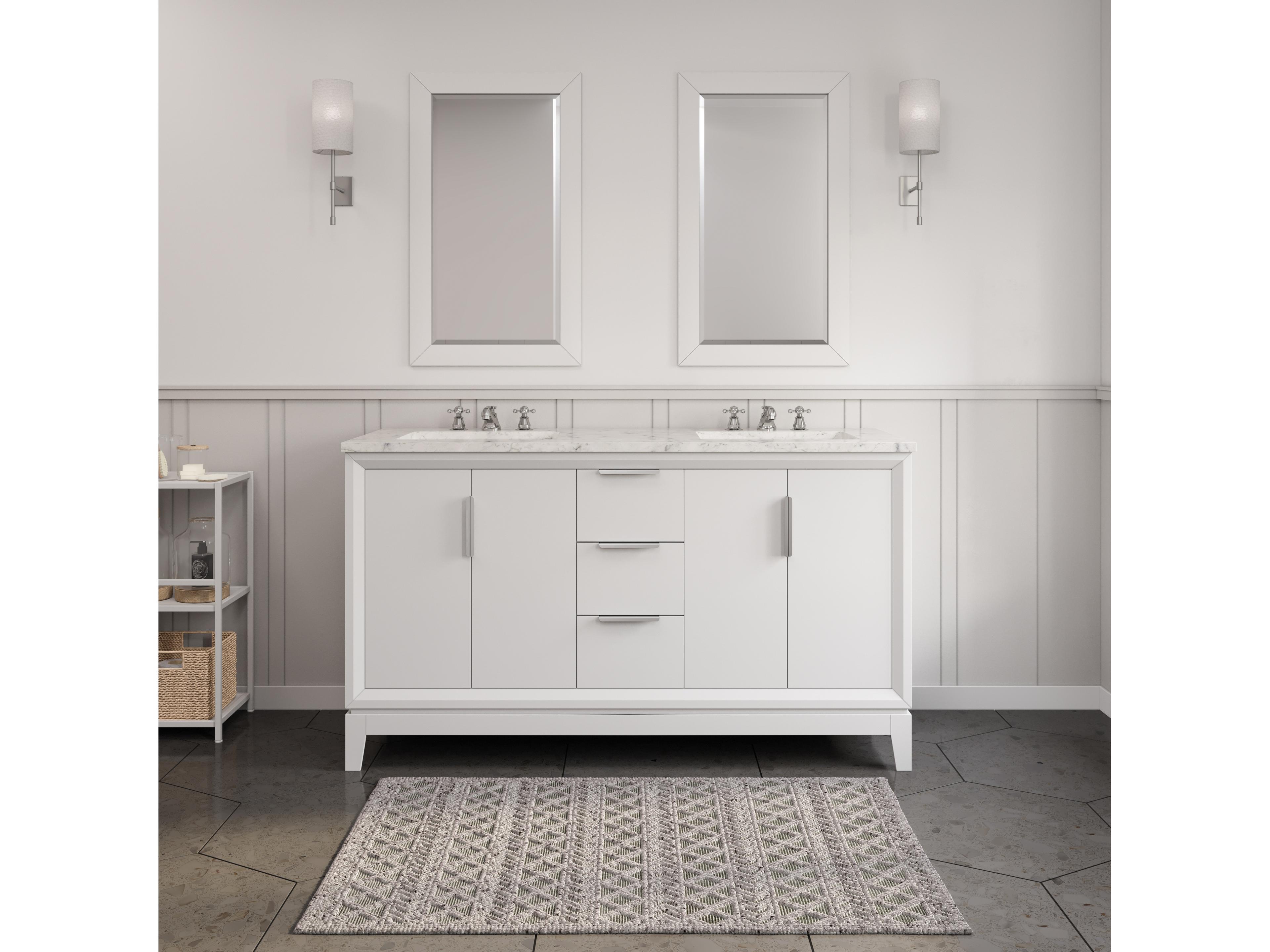Water Creation Elizabeth Double Sink Pre-Assembled Transitional Style Bathroom Vanity With 3/4" Carrara White Marble Top and Waterfall Faucet