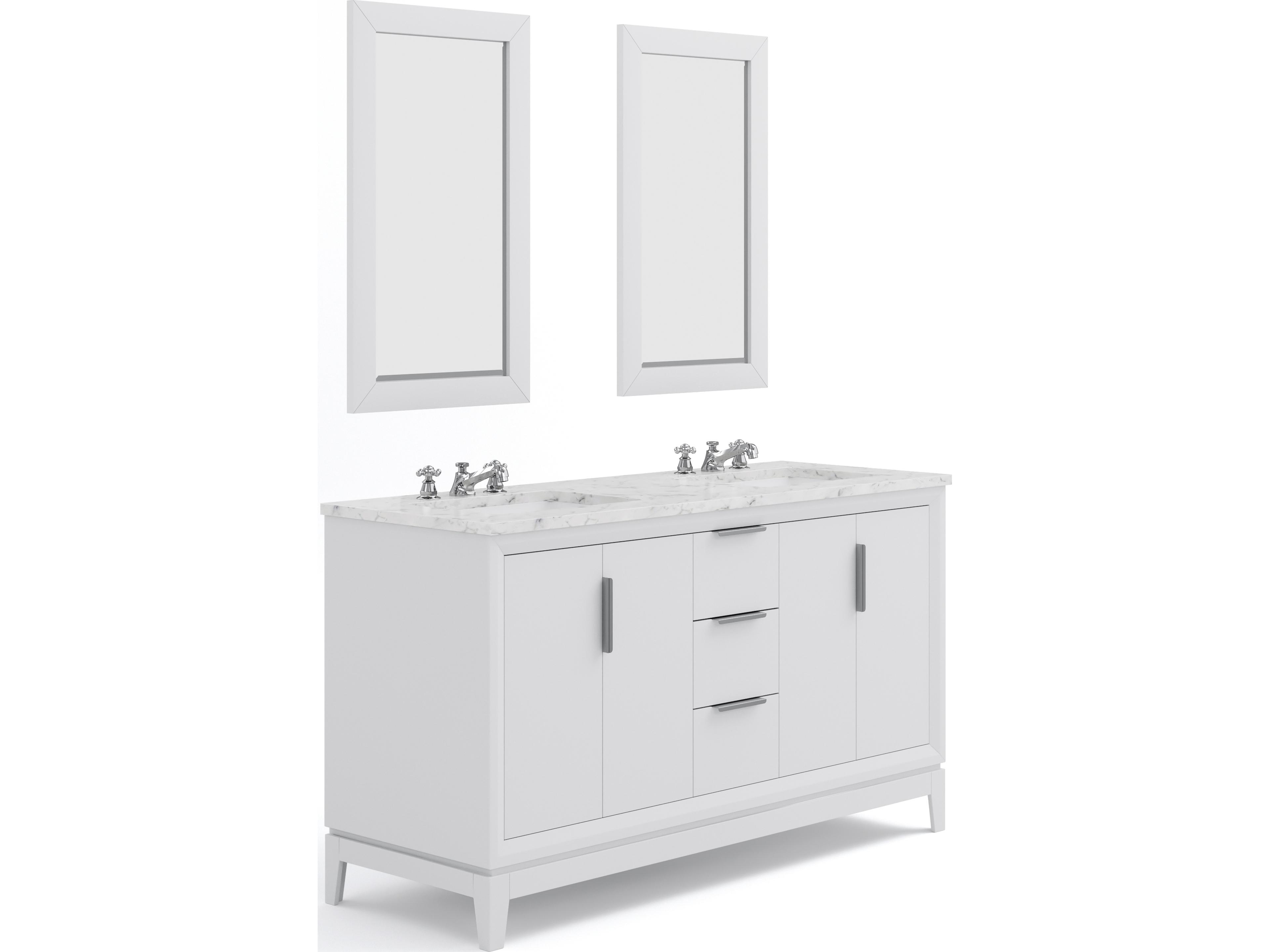 Water Creation Elizabeth Double Sink Pre-Assembled Transitional Style Bathroom Vanity With 3/4" Carrara White Marble Top and Waterfall Faucet