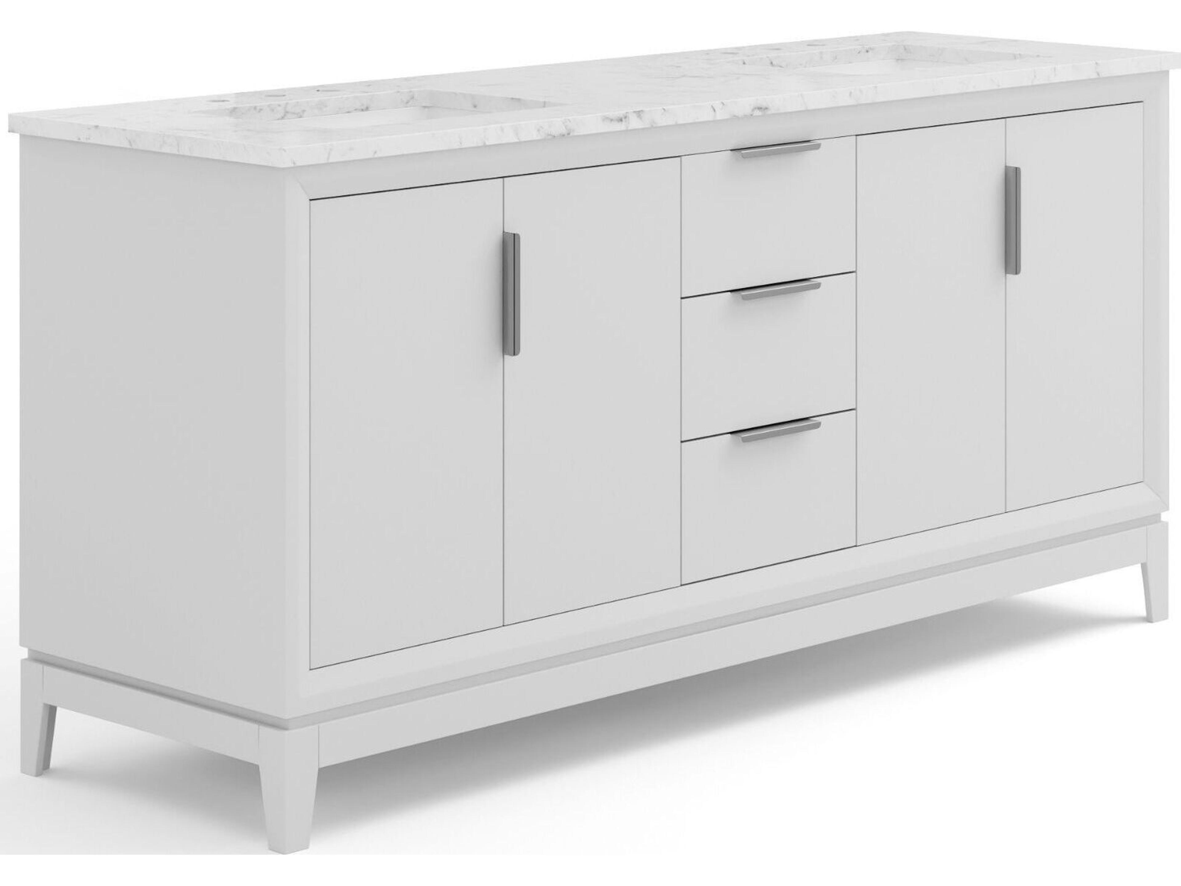 Water Creation Elizabeth Double Sink Carrara White Marble Countertop Bath Vanity In Pure White with Brushed Silver Hardware