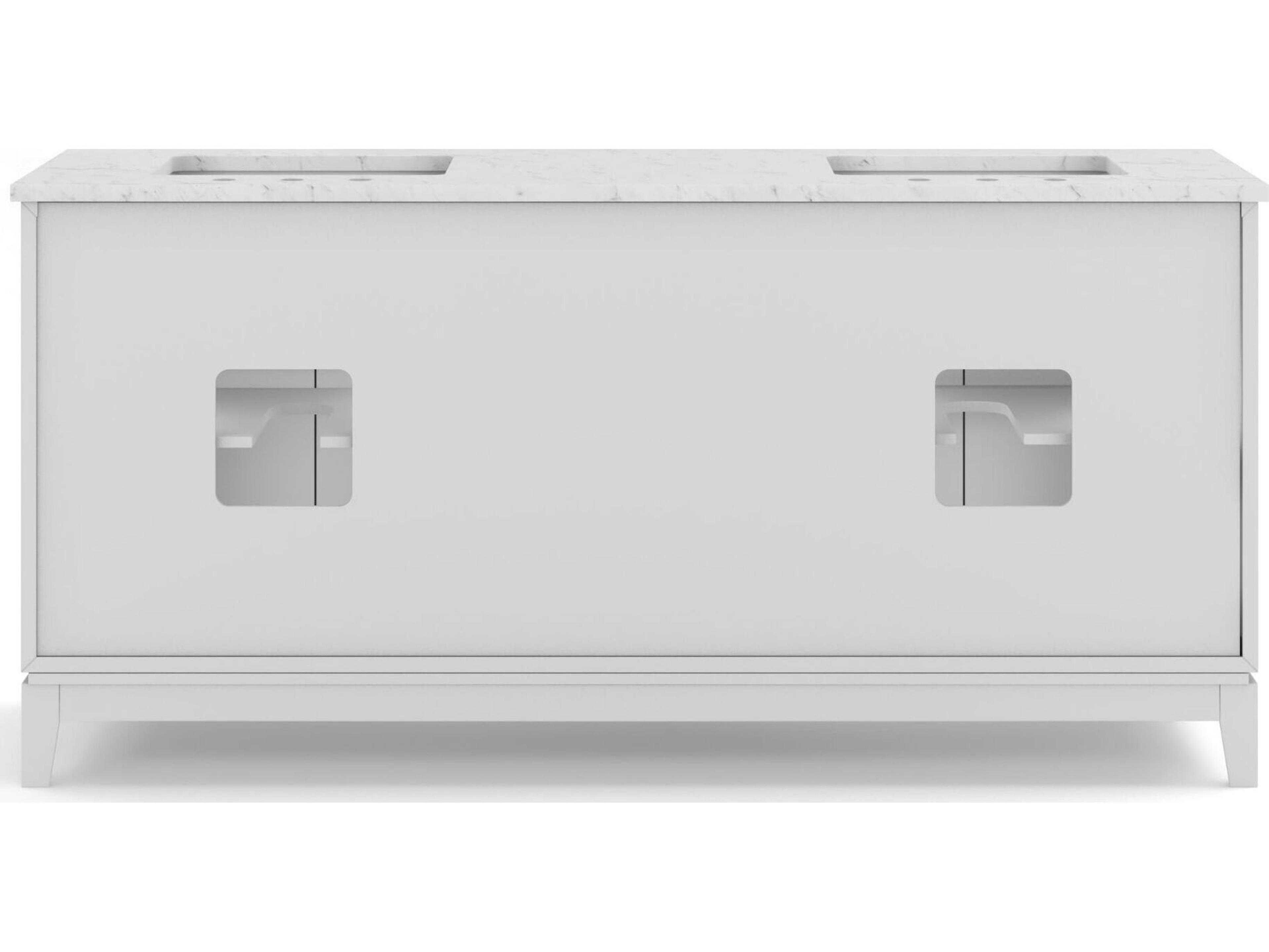Water Creation Elizabeth Double Sink Carrara White Marble Countertop Bath Vanity In Pure White with Brushed Silver Hardware