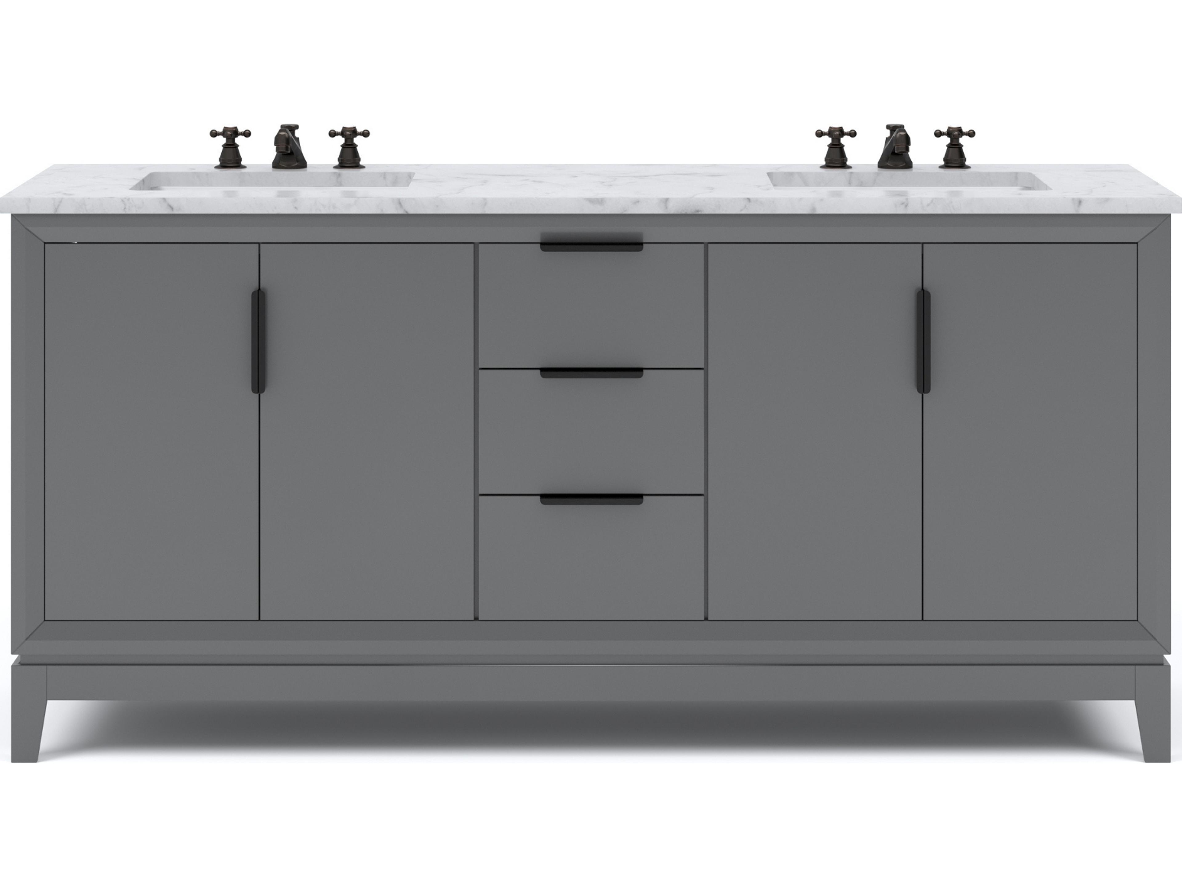 Water Creation Elizabeth Double Sink Carrara White Marble Countertop Bath Vanity In Cashmere Grey With Bronze Hardware and Oil Rubbed Bronze Classic Faucet