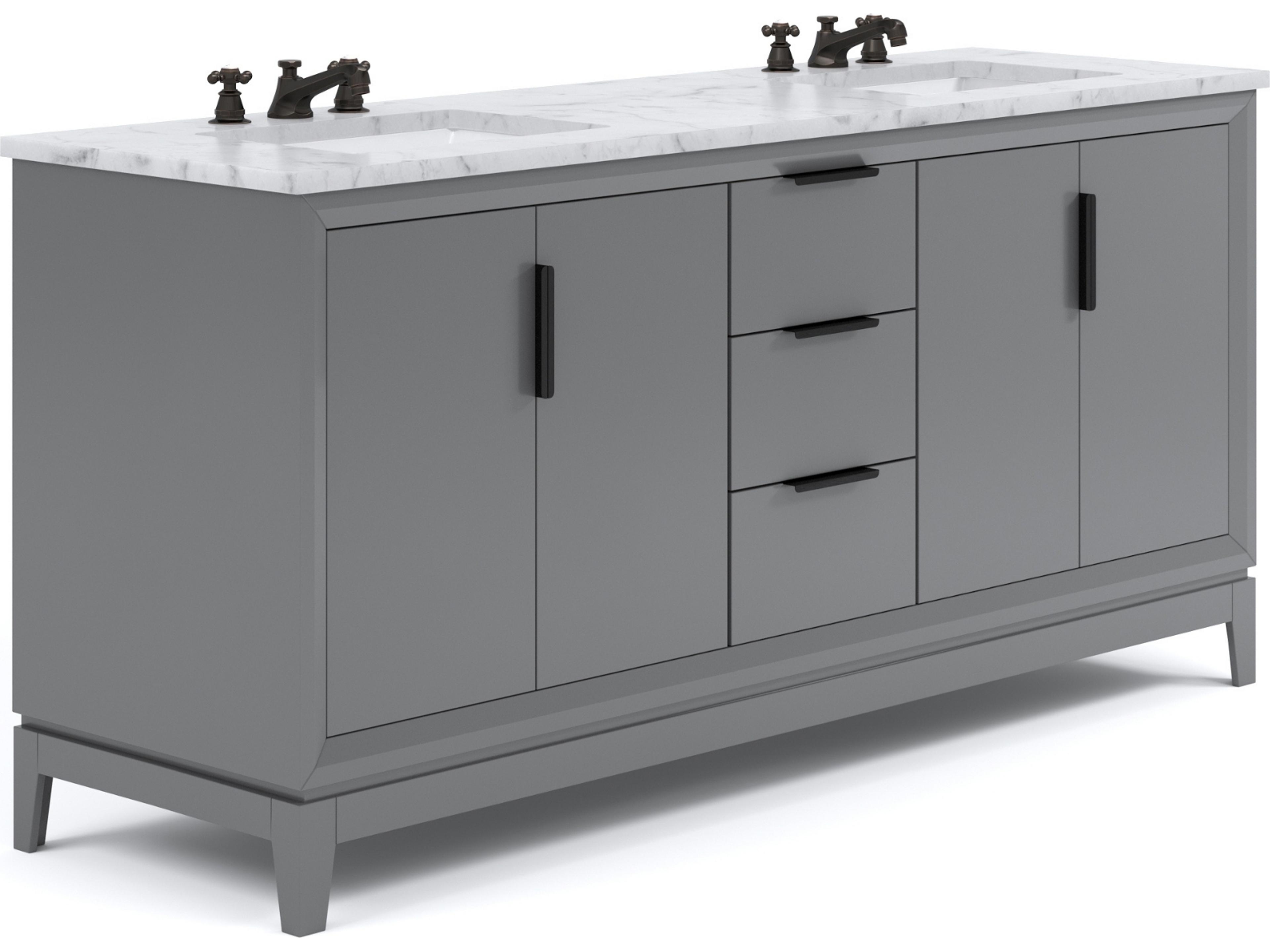 Elizabeth Double Sink Carrara White Marble Countertop Bath Vanity In Cashmere Grey With Bronze Hardware and Oil Rubbed Bronze Classic Faucet
