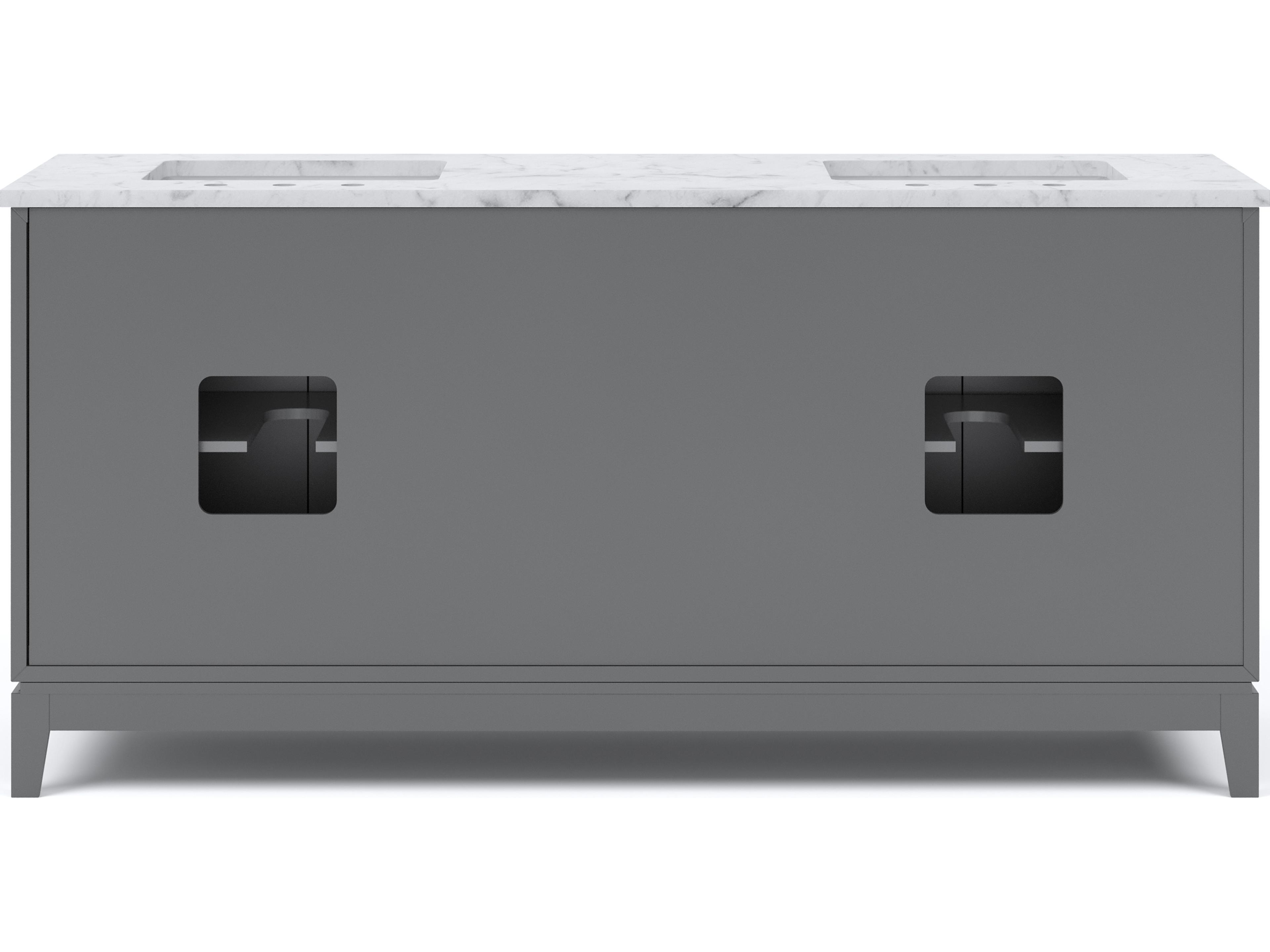 Water Creation Elizabeth Double Sink Carrara White Marble Countertop Bath Vanity In Cashmere Grey With Bronze Hardware and Oil Rubbed Bronze Hook Faucet