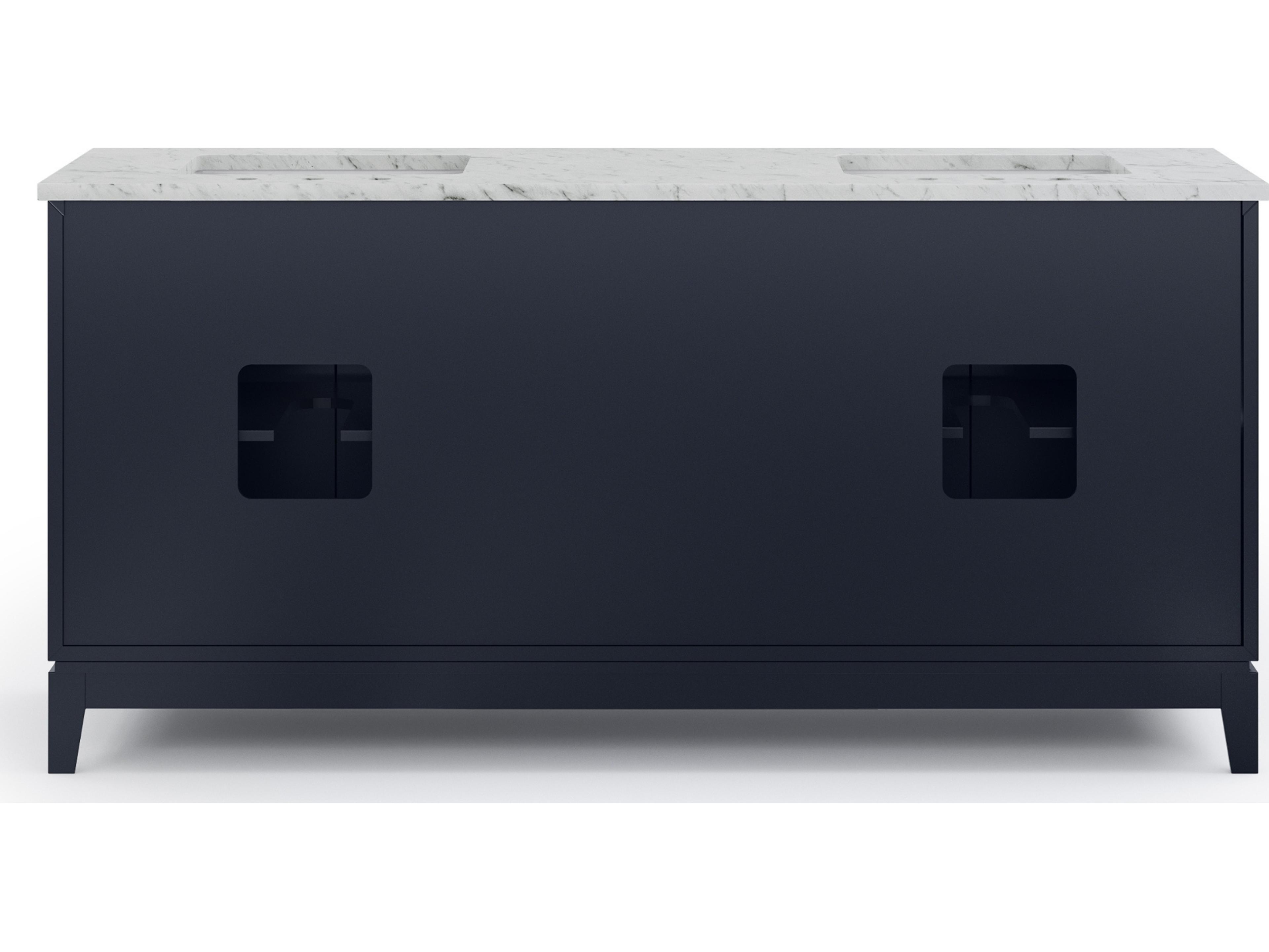 Water Creation Elizabeth Double Sink Carrara White Marble Countertop Bath Vanity In Monarch Blue with Satin Gold Hardware