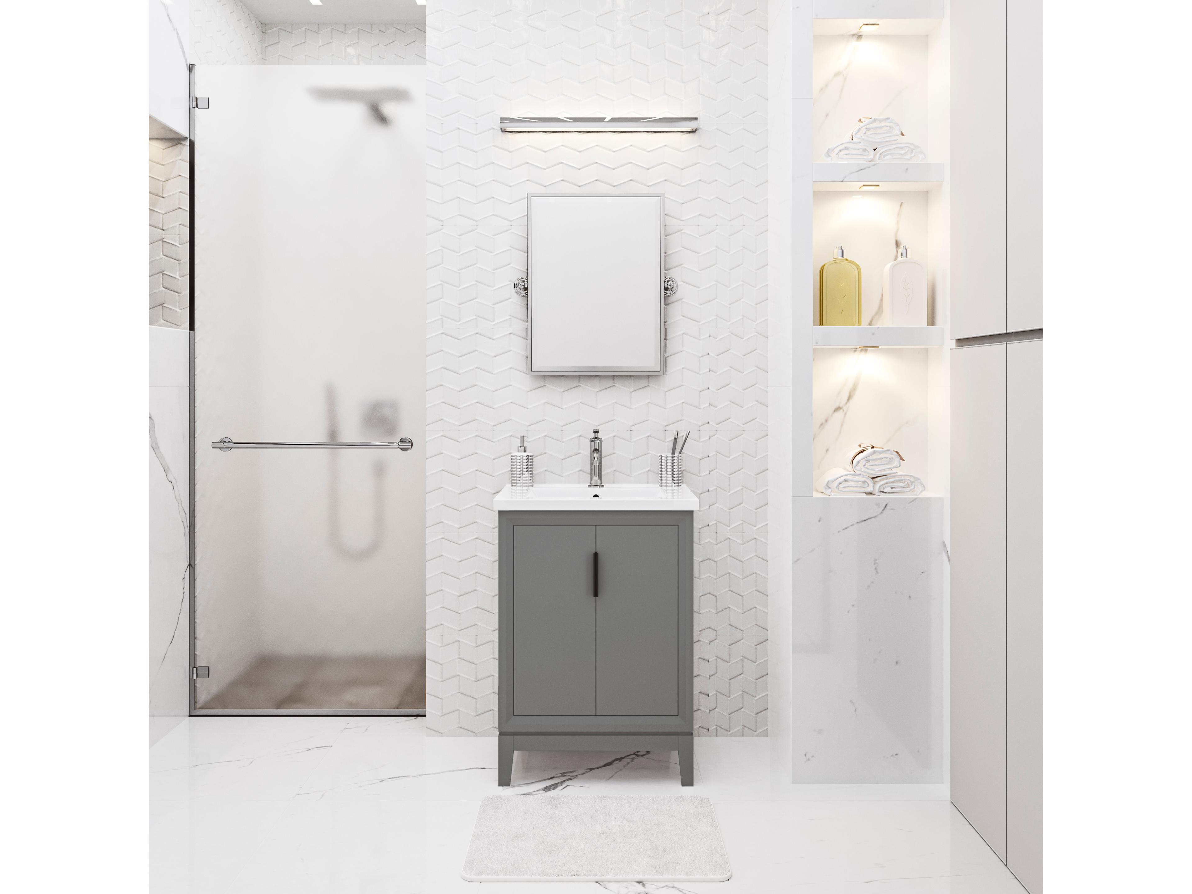 Water Creation Elise Ceramic Sink Top Vanity in Cashmere Grey with Single Faucet in Chrome Finish