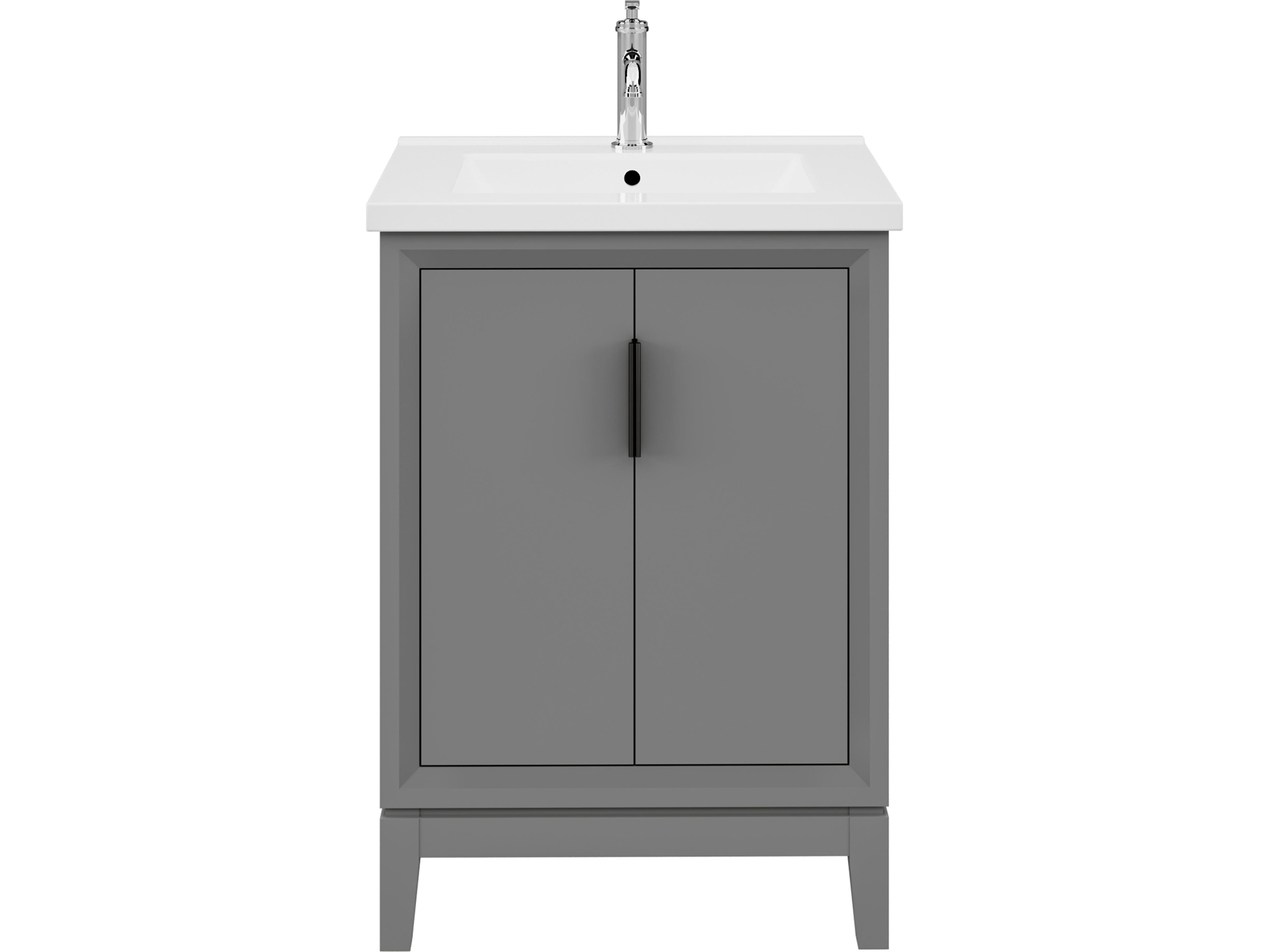 Elise Ceramic Sink Top Vanity in Cashmere Grey with Single Faucet in Chrome Finish