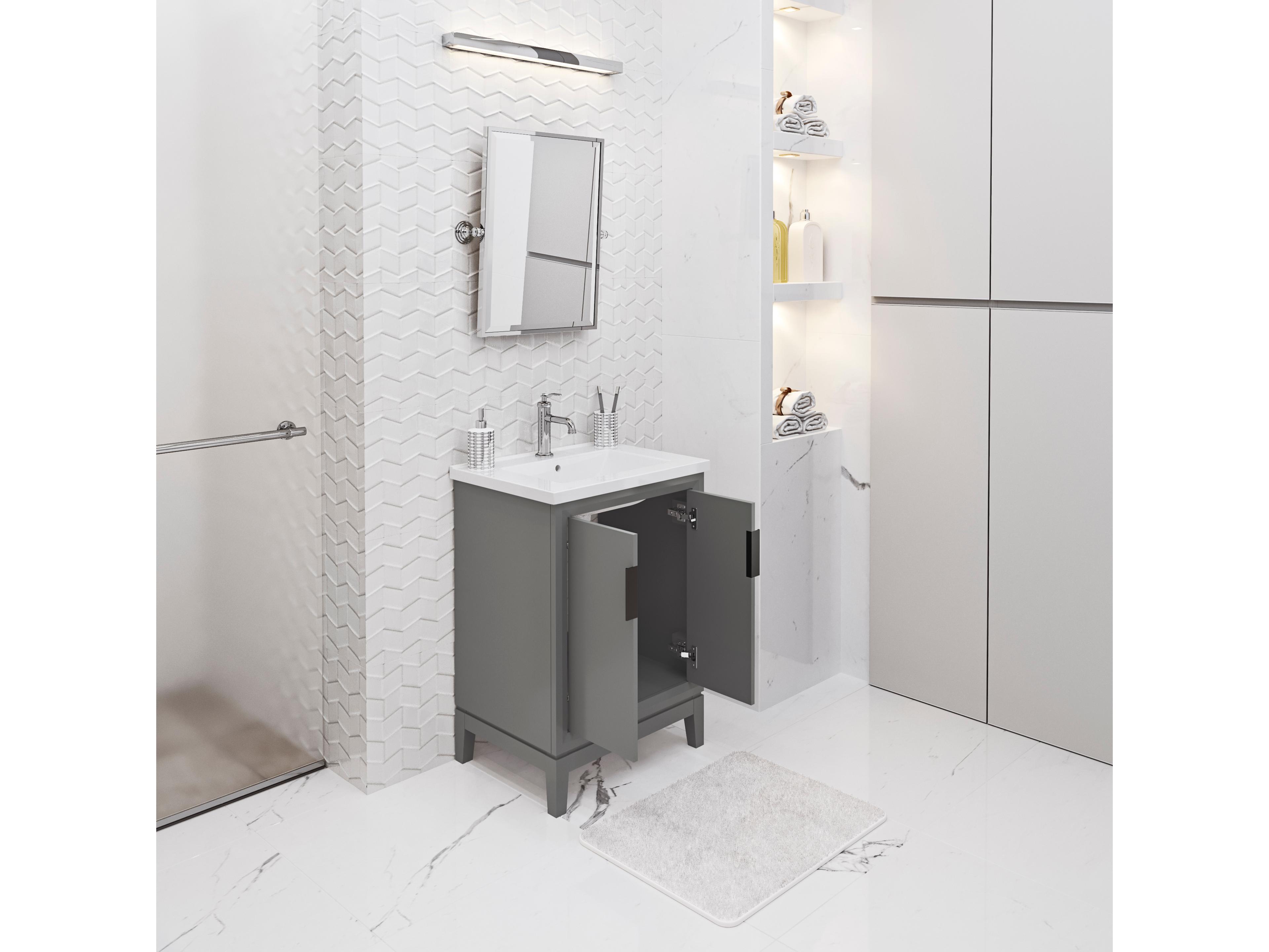 Water Creation Elise Ceramic Sink Top Vanity in Cashmere Grey with Single Faucet in Chrome Finish