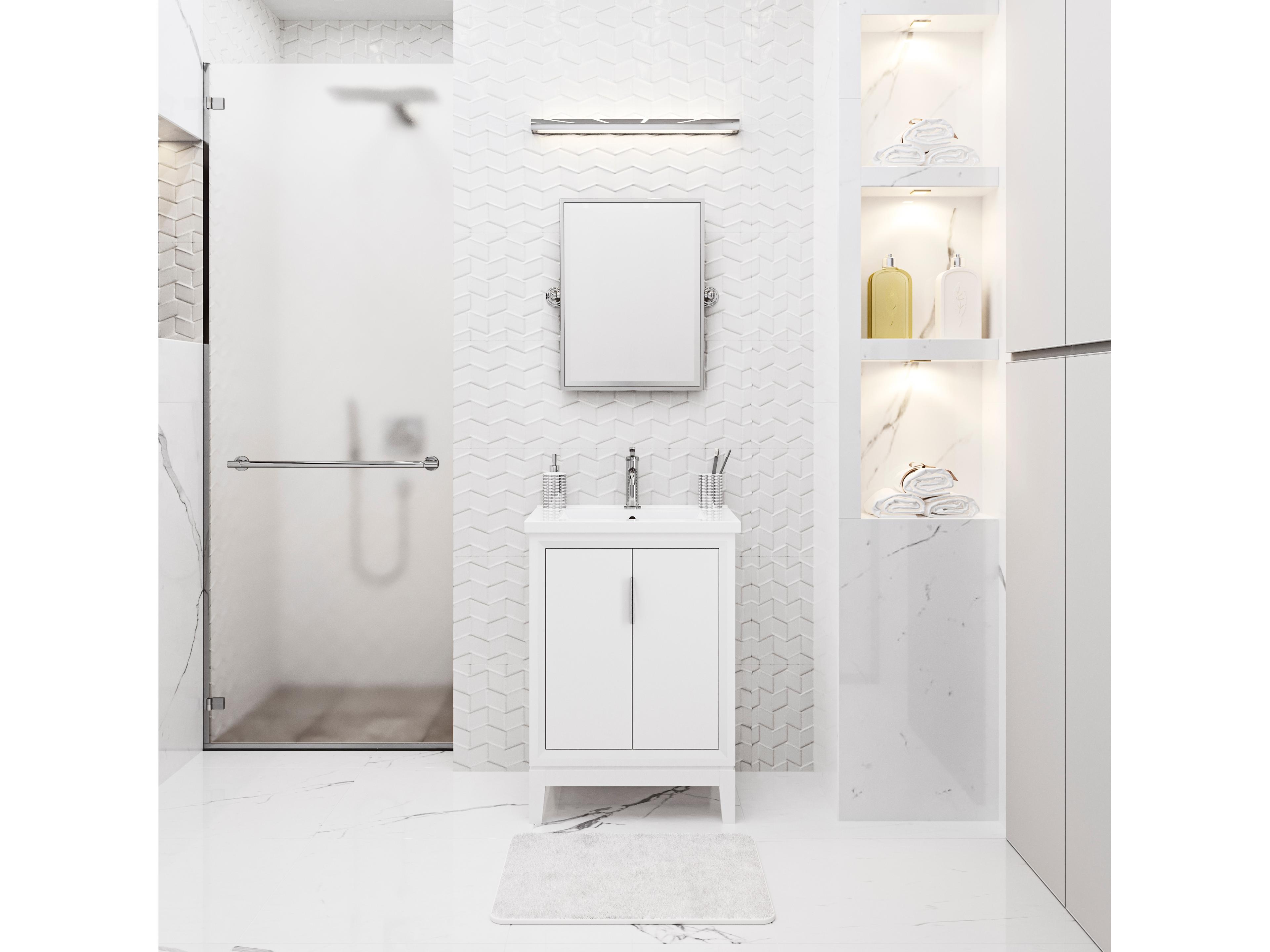 Water Creation Elise Ceramic Sink Top Vanity in Pure White with Single Faucet in Chrome Finish