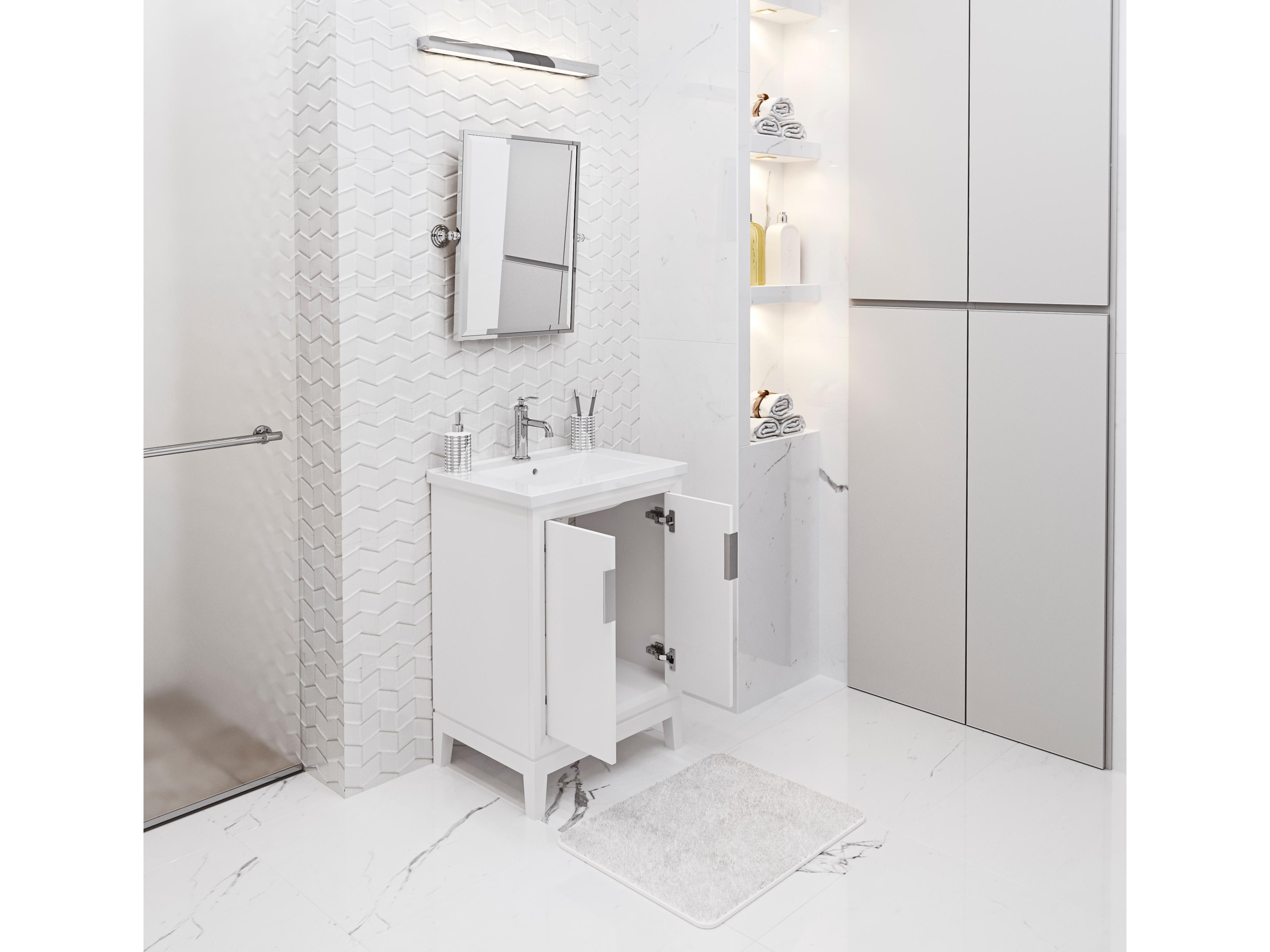 Water Creation Elise Ceramic Sink Top Vanity in Pure White with Single Faucet in Chrome Finish