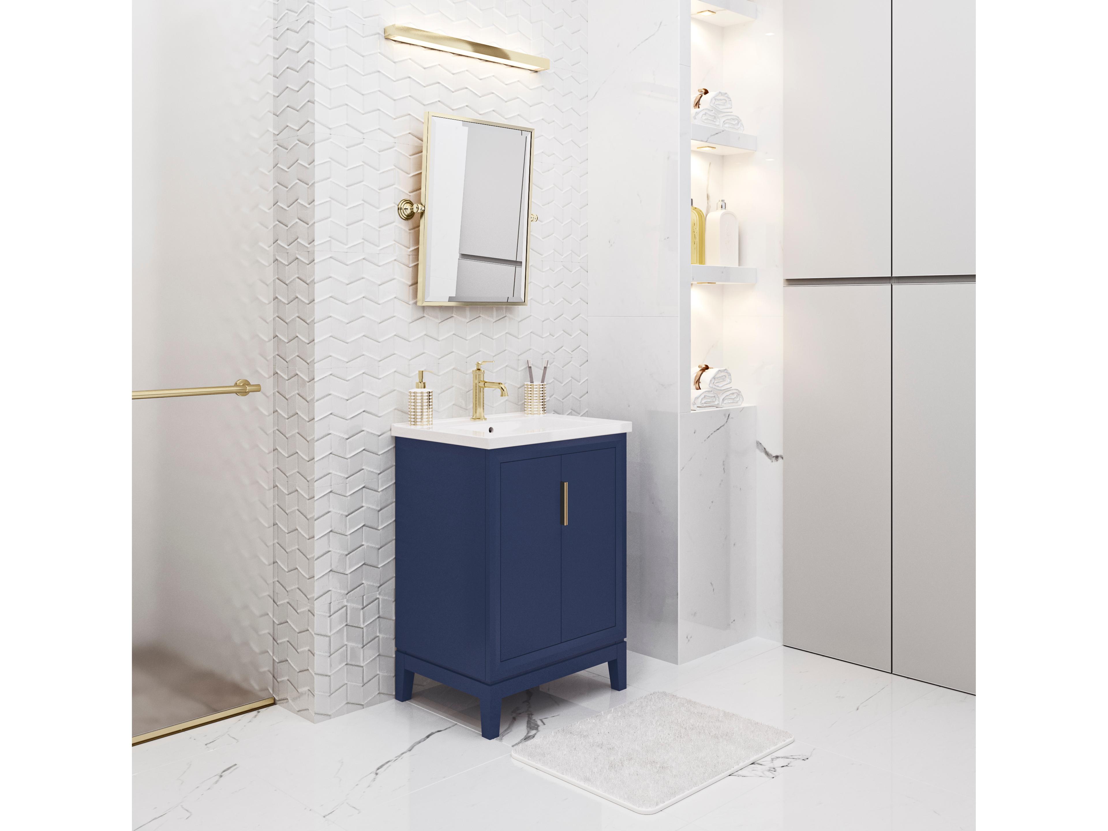 Water Creation Elise Ceramic Sink Top Vanity in Monarch Blue with Single Faucet in Satin Gold Finish