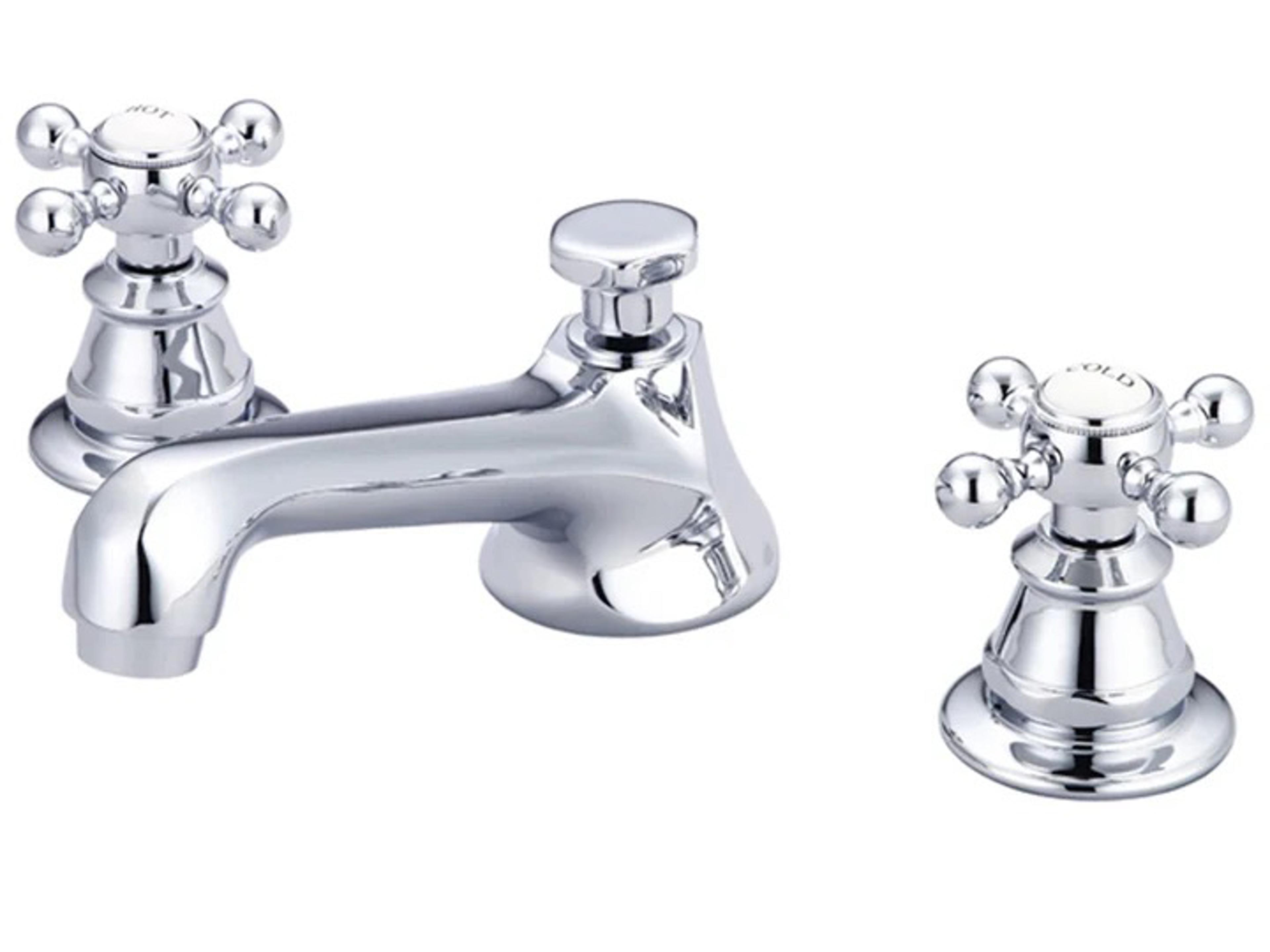 Nerida Widespread Deck Mount Lavatory Faucets With Pop-Up Drain in Chrome Finish With Metal Cross Handles