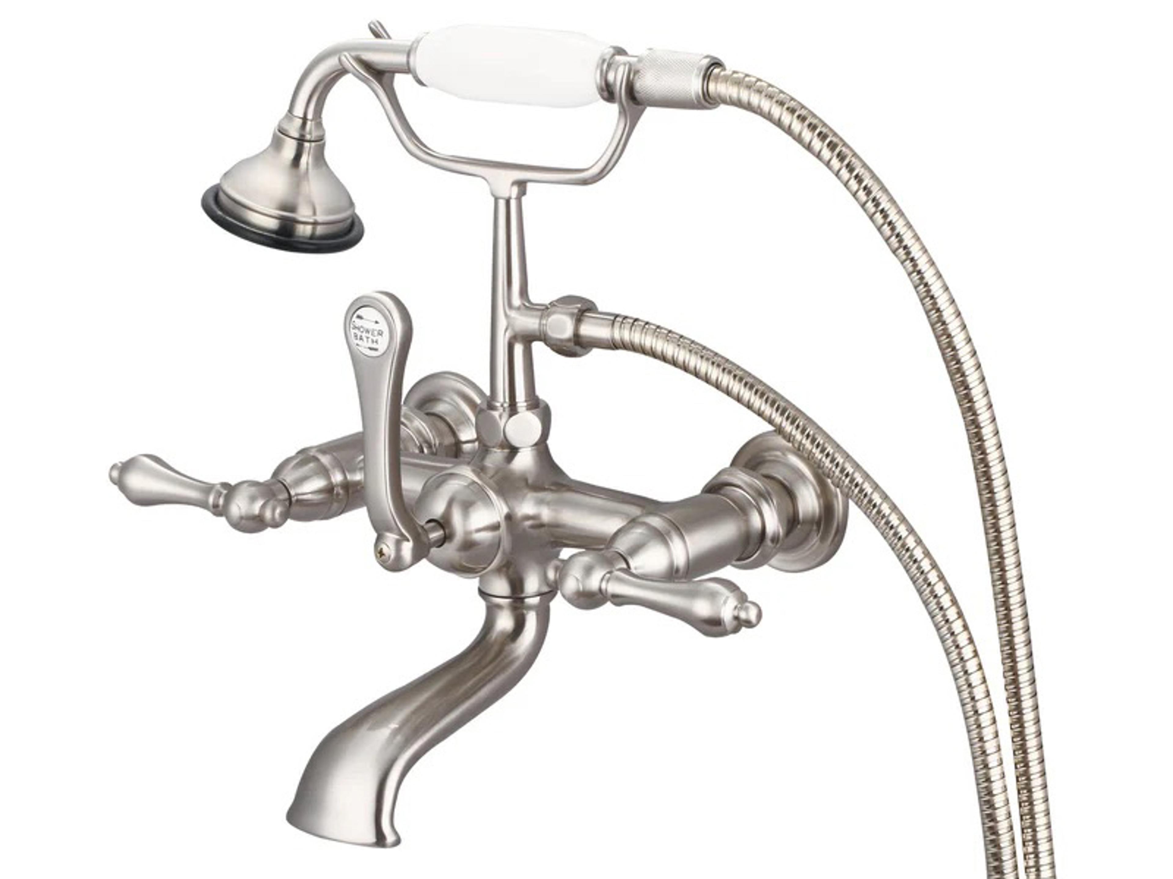 Reva 3-Handle Vintage Claw Foot Tub Faucet with Hand Shower and Lever Handles in Brush Nickel