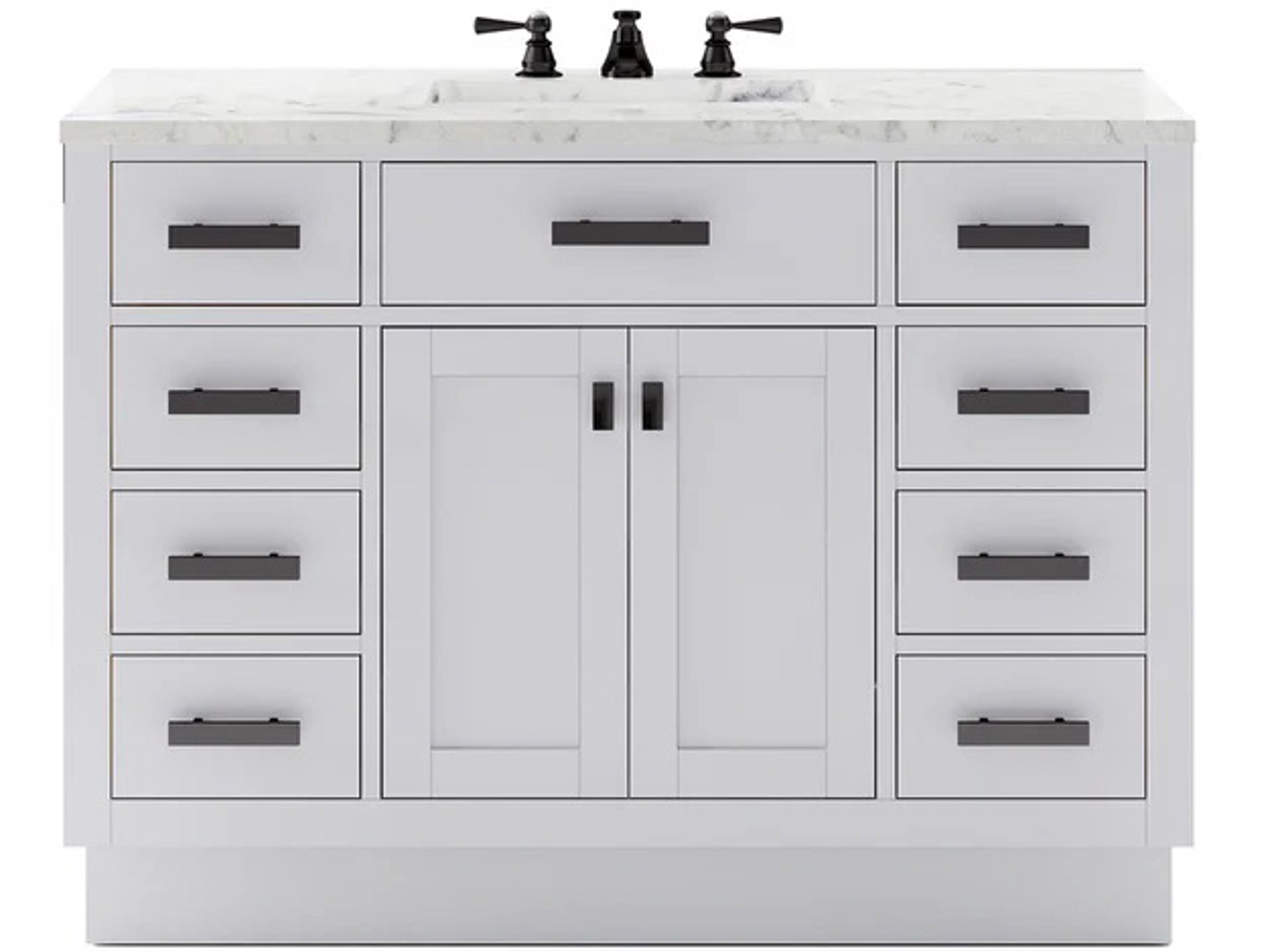 Hartford Single Sink Carrara White Marble Countertop Bath Vanity in Pure White