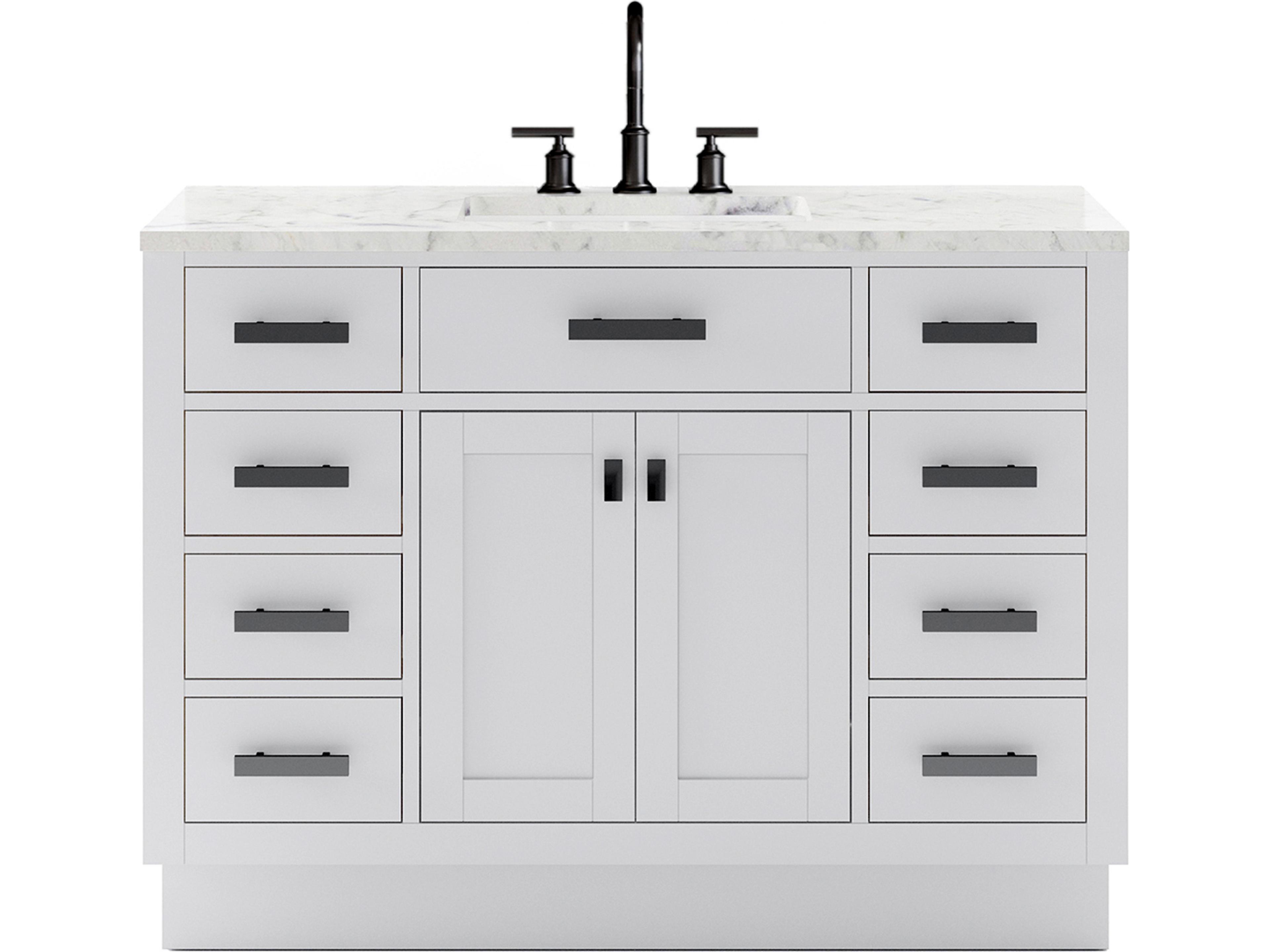 Hartford Single Sink Carrara White Marble Countertop Bath Vanity in Pure White